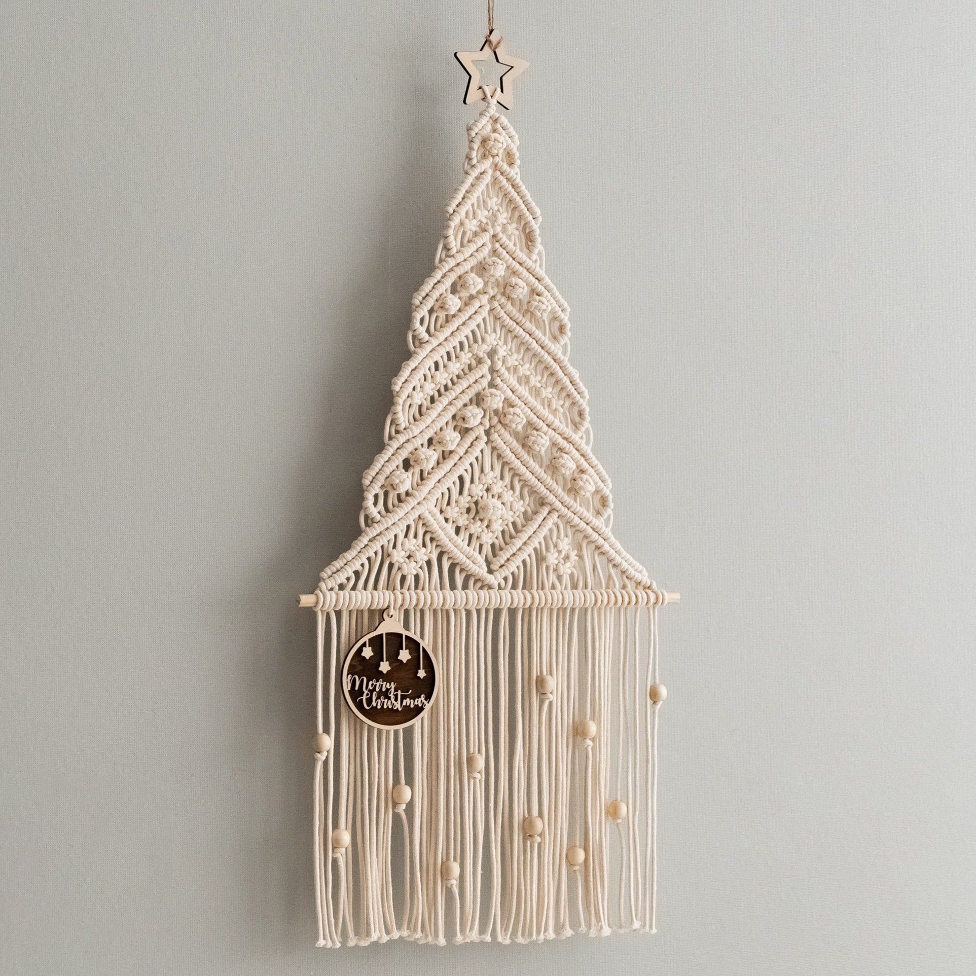 Árbol de Navidad de macramé para decoración de pared navideña estilo bohemio 