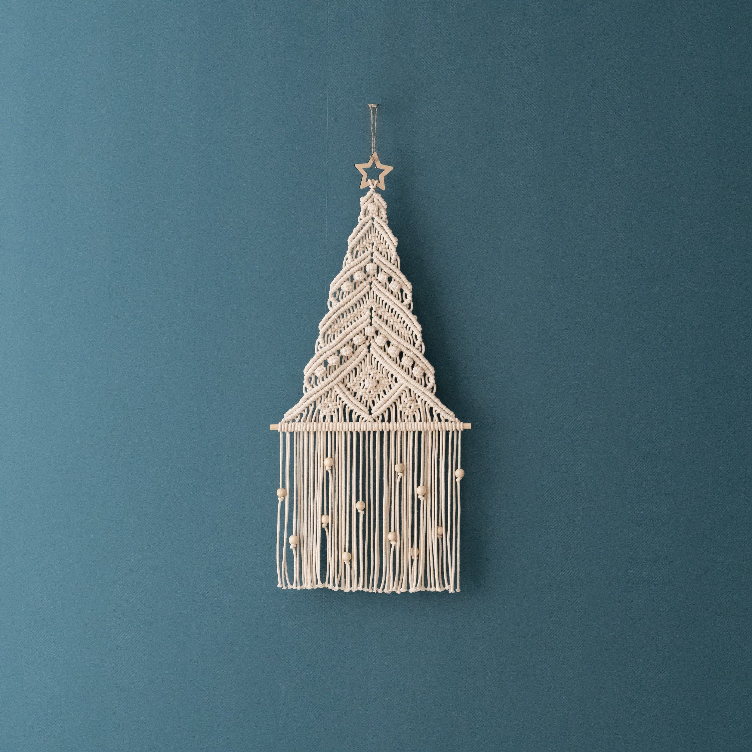 Árbol de Navidad de macramé para decoración de pared navideña estilo bohemio 