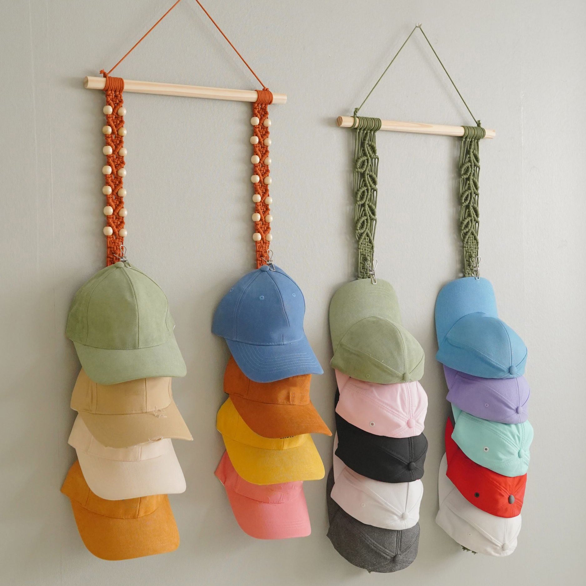 Macrame Hat Holder – Hanging Baseball Cap Organizer for Wall I21