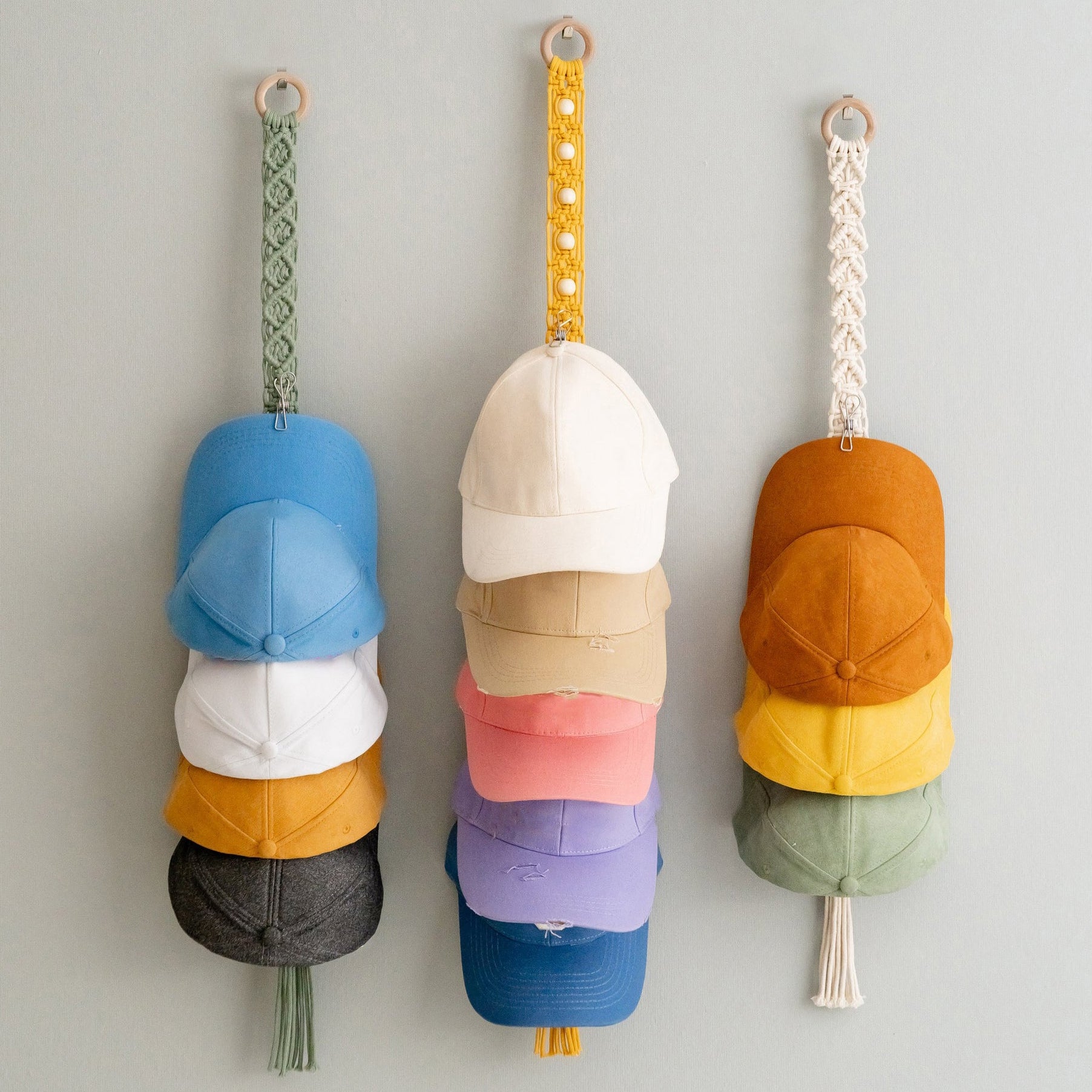 Macrame Cap Holder Strap – Wall Organizer for Baseball Hats I49