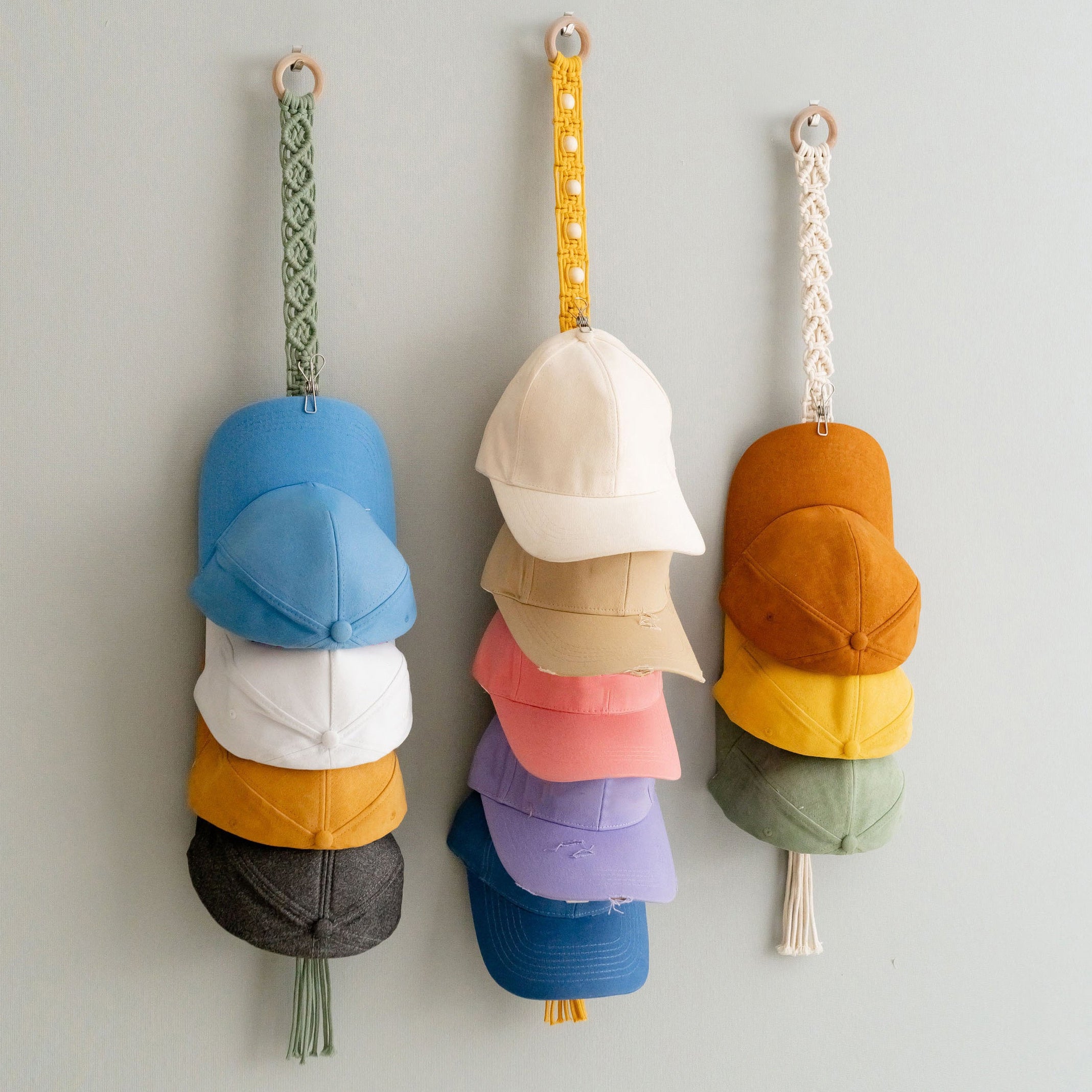 Macrame Cap Holder Strap – Wall Organizer for Baseball Hats I49