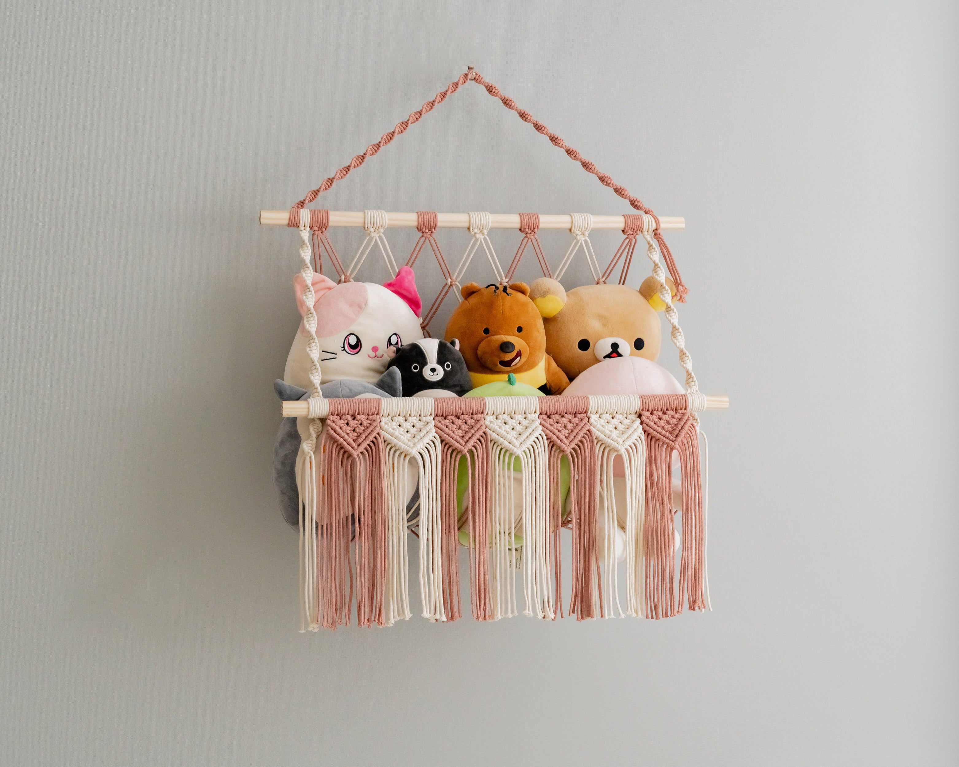 Macrame Toy Hammock for Boho Nursery and Toy Storage Solution