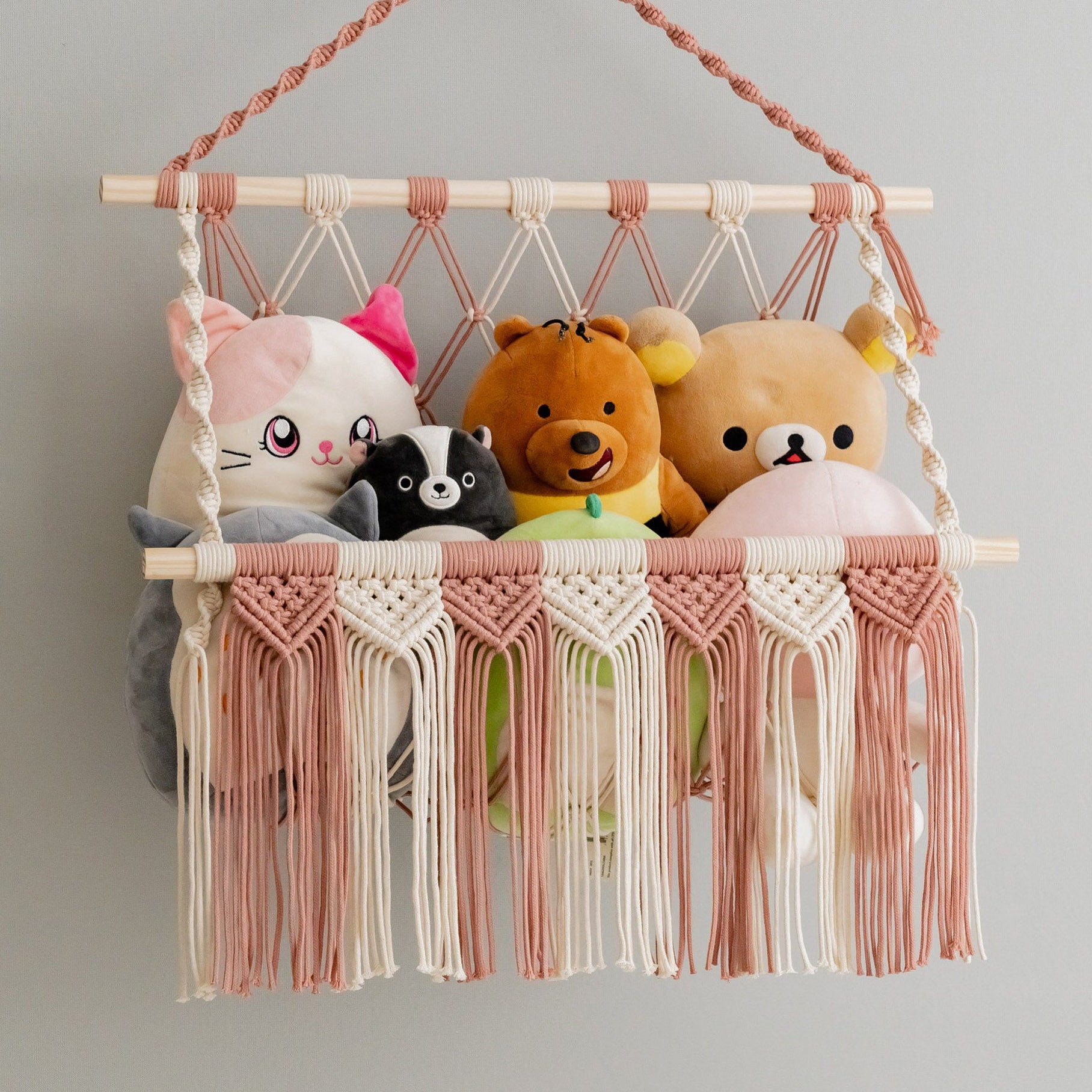 Macrame Toy Hammock for Wall - Plush Storage & Nursery Decor I65