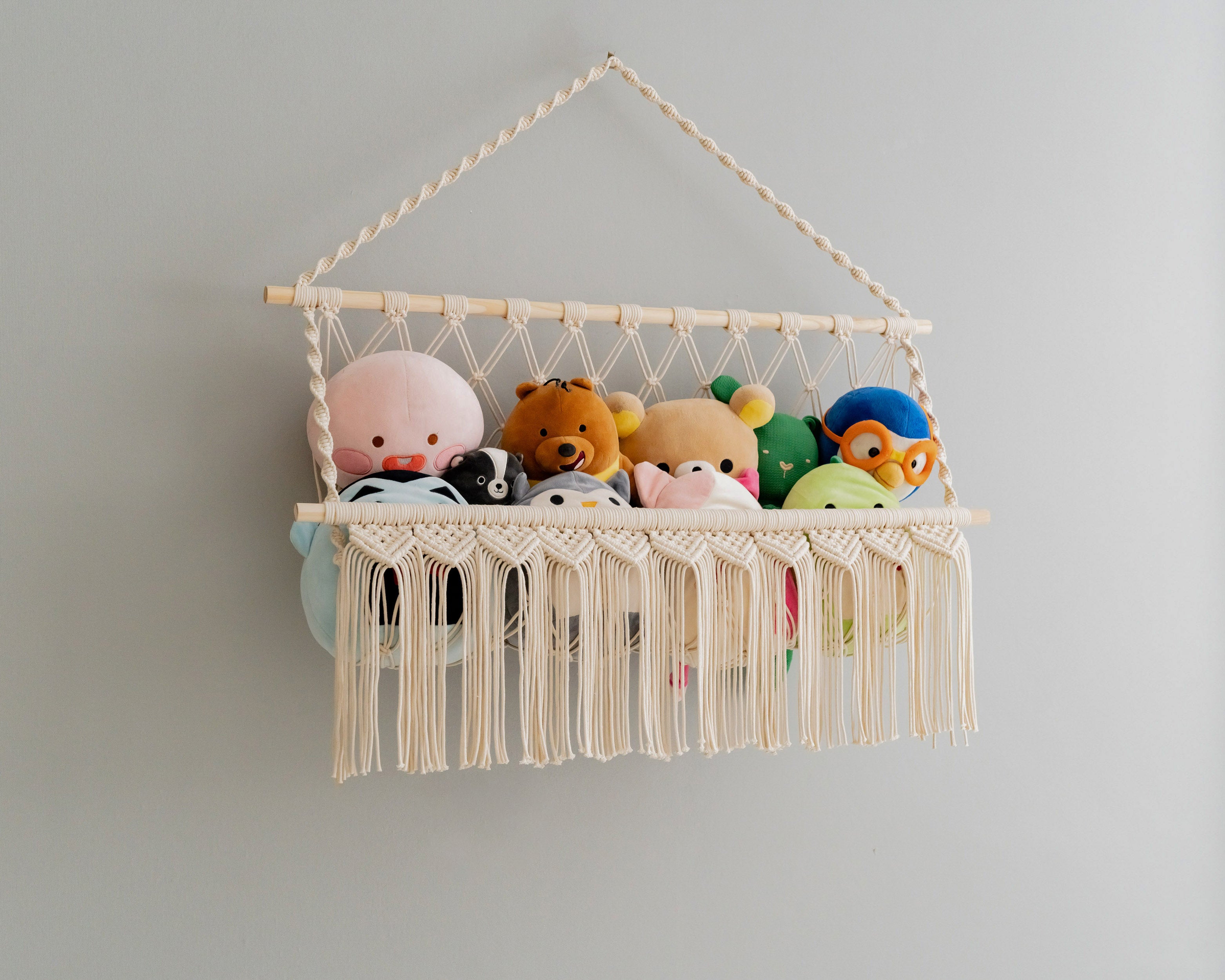 Macrame Toy Hammock for Boho Nursery and Toy Storage Solution