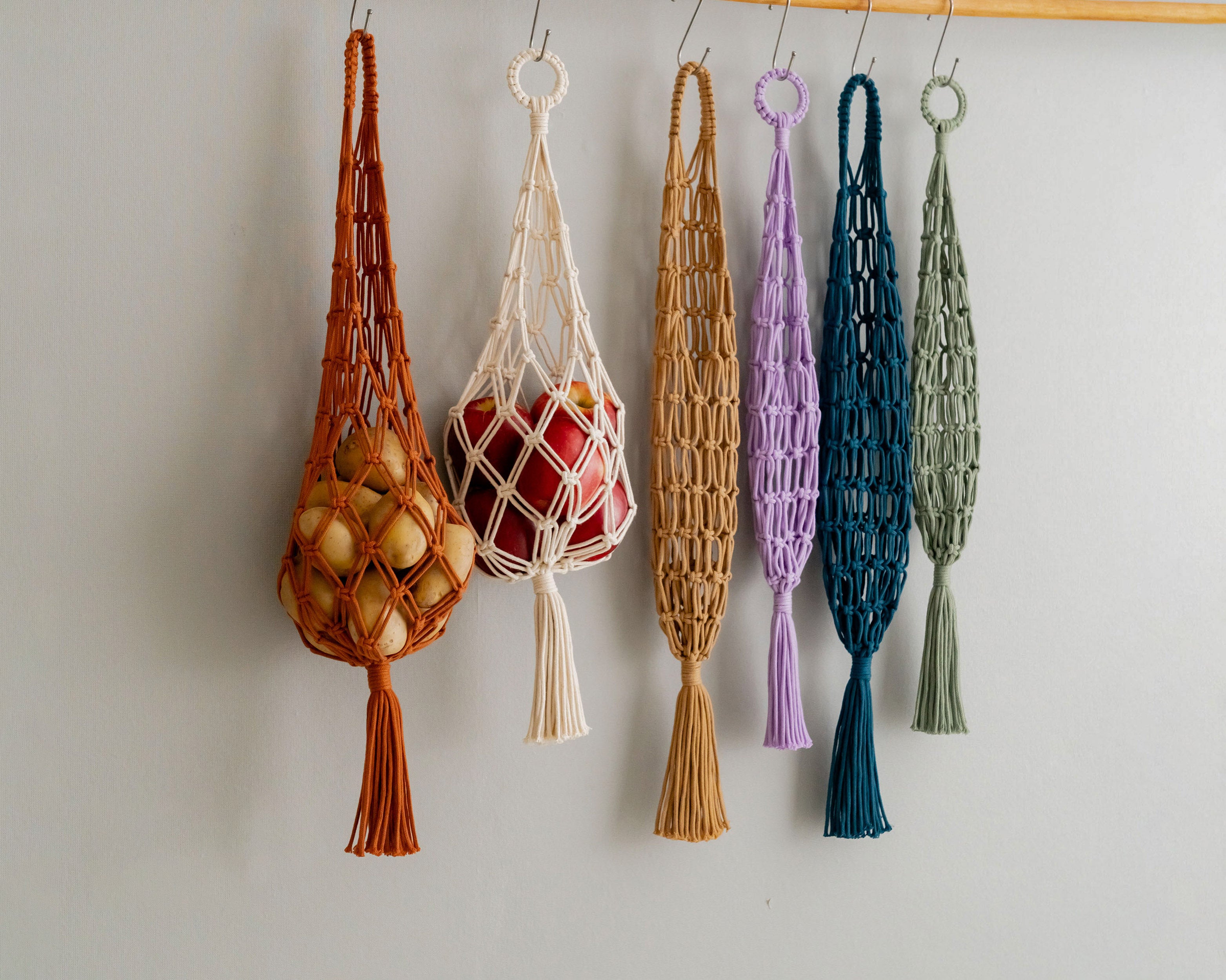 Wall Hanging Fruit Basket For Boho Kitchen Storage