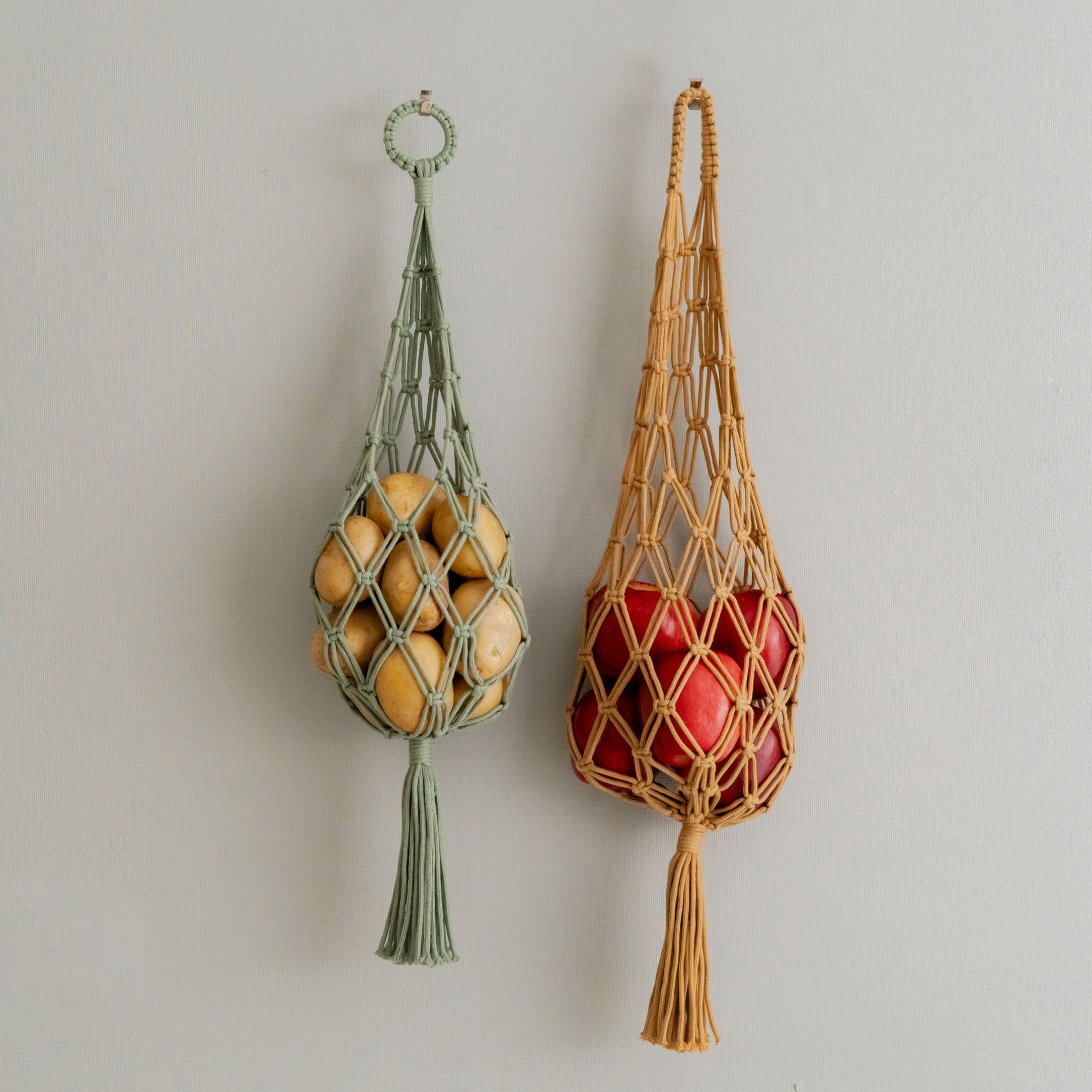 Cesta de frutas colgante de pared para almacenamiento de cocina estilo bohemio