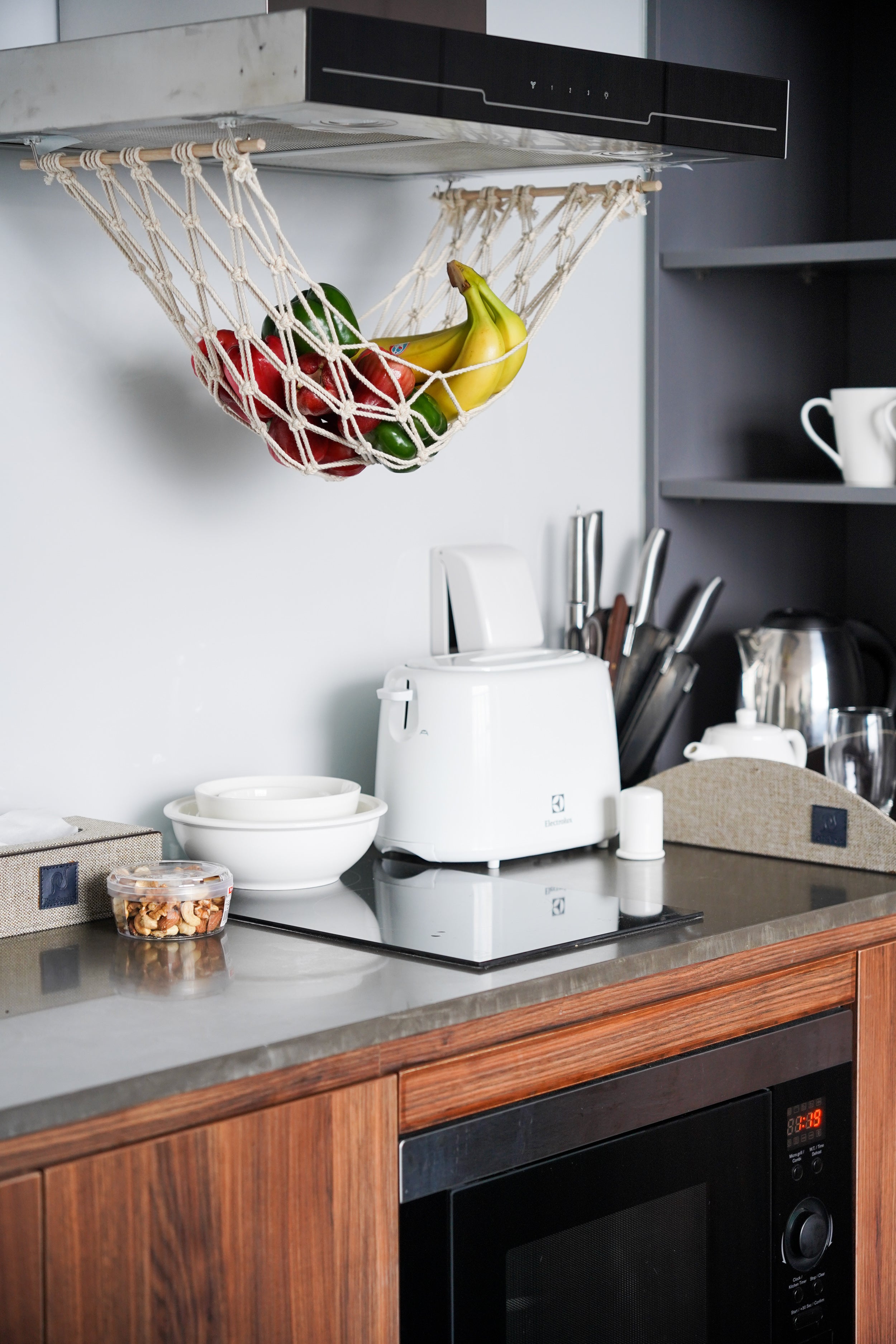 Macrame Fruit Hammock Holder macrame cord for Hanging Fruit Storage and Boho Kitchen Decor H06