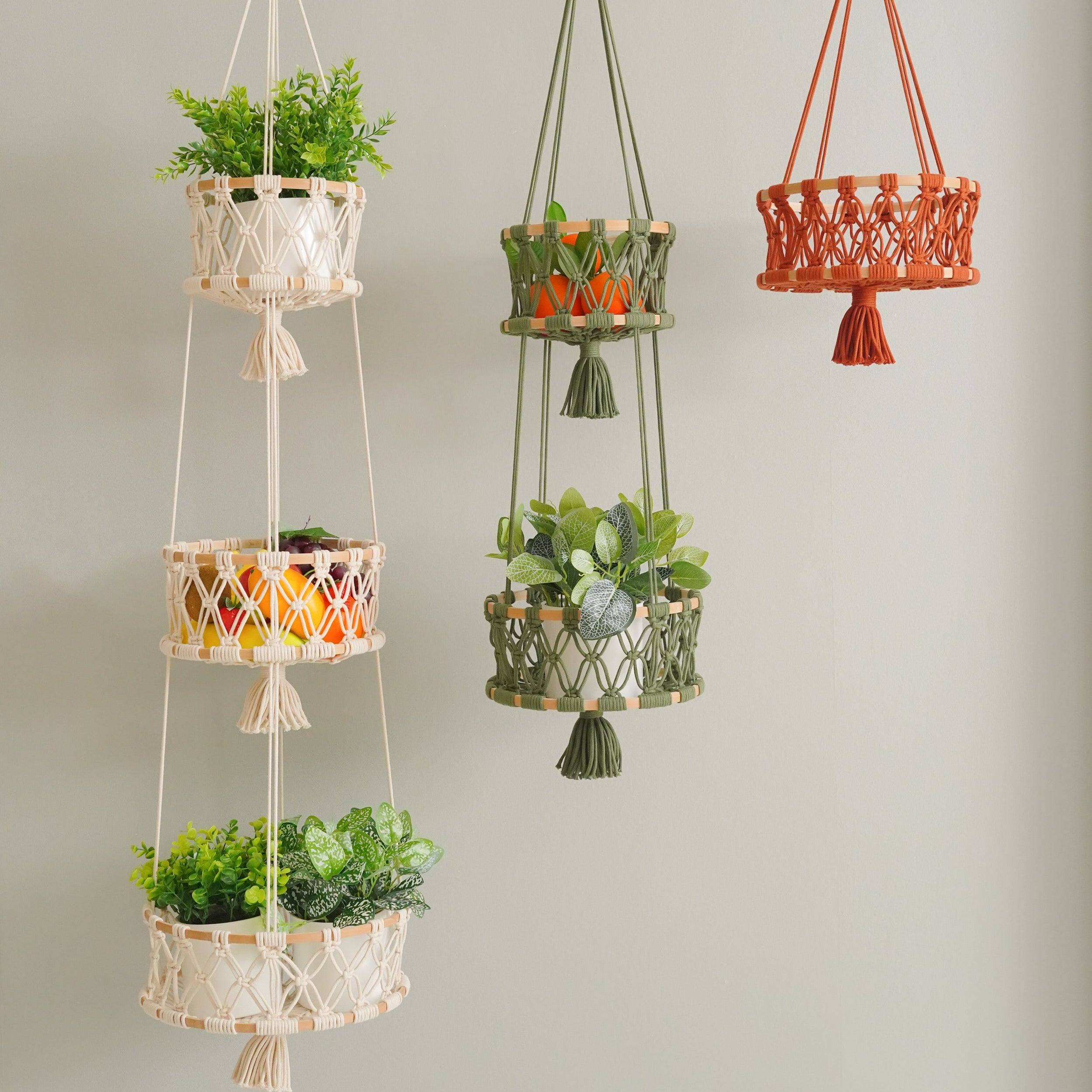 Macrame Hanging Fruit Basket for Kitchen Storage H96