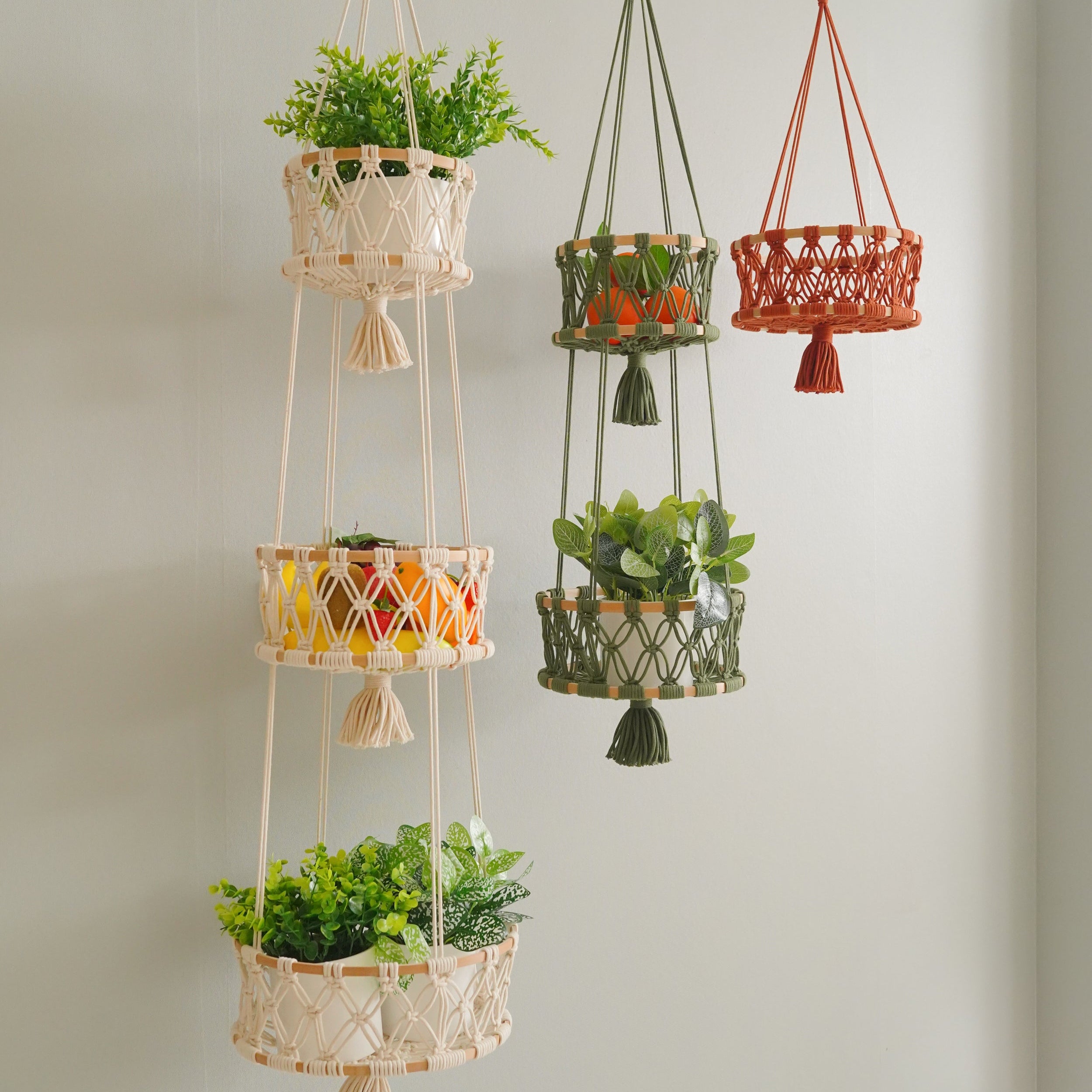 Macrame Hanging Fruit Basket for Kitchen Storage H96