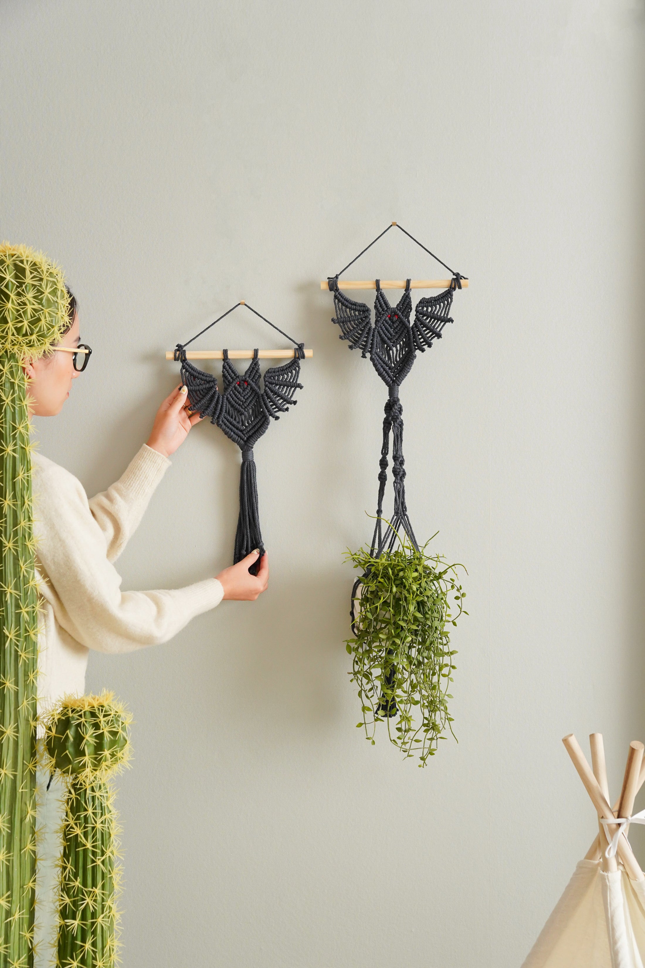 Macrame Bat Wall Hanging for Boho and Gothic Decor