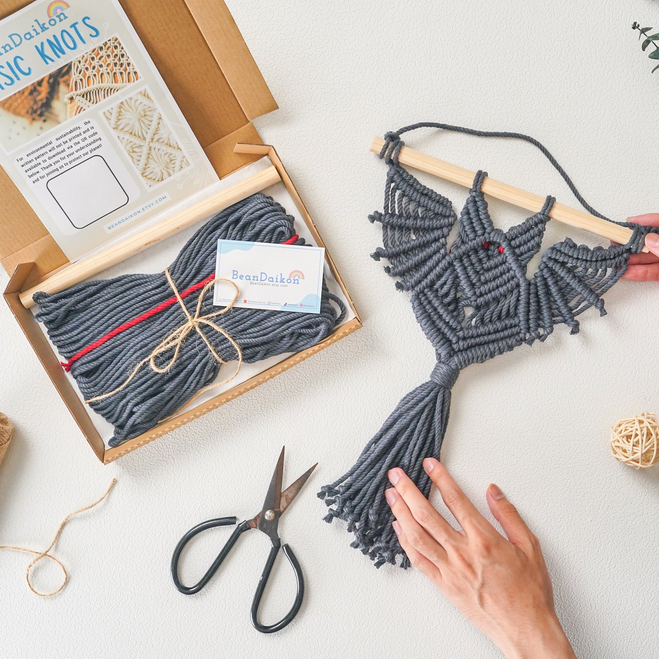 Macrame Bat DIY Kit for macrame wall hanging decor K30