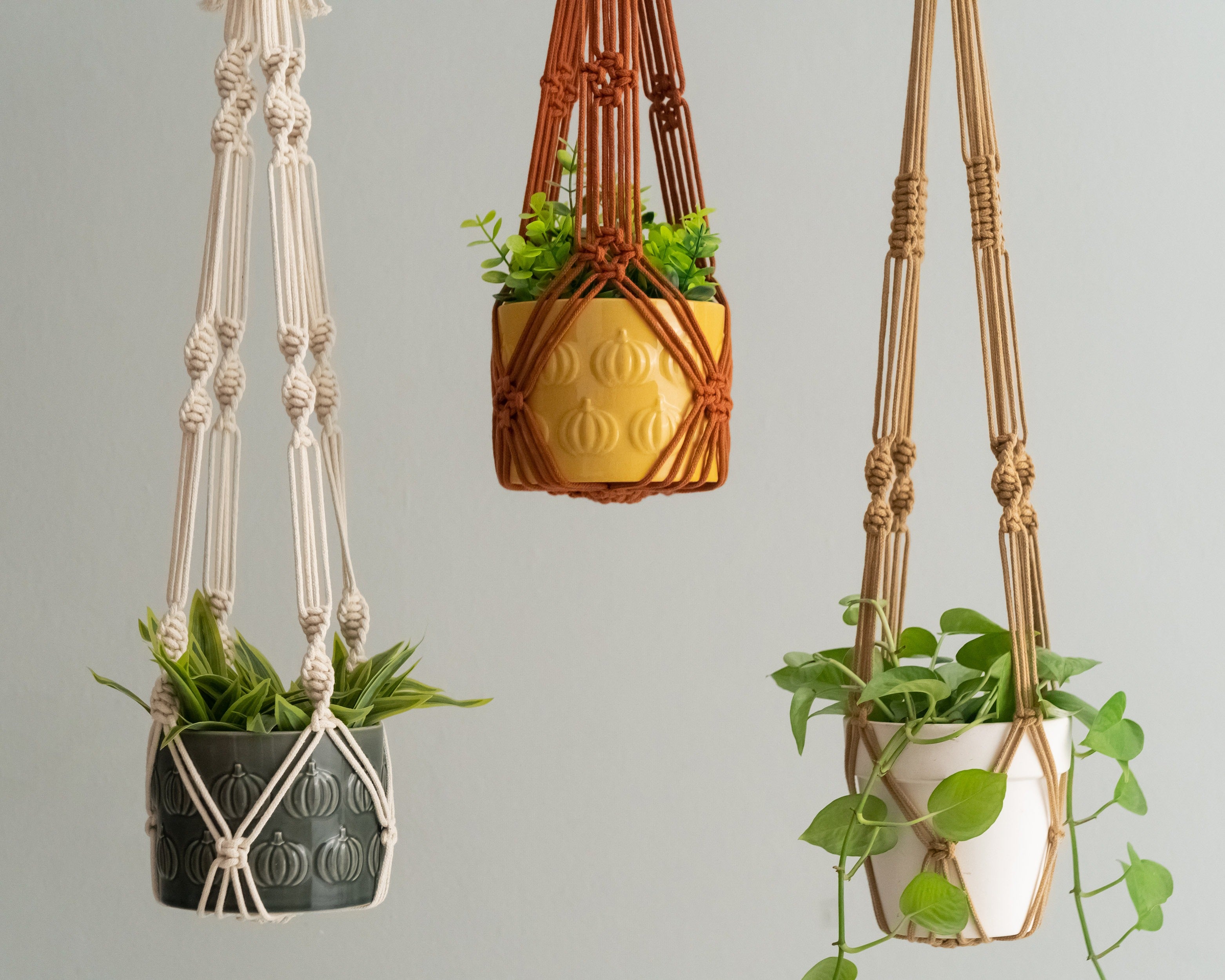 Minimalist Macrame Plant Hanger – Cotton Cord Tail H70