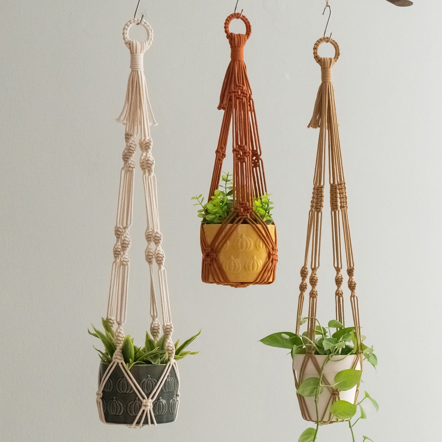 Minimalist Macrame Plant Hanger – Cotton Cord Tail H70