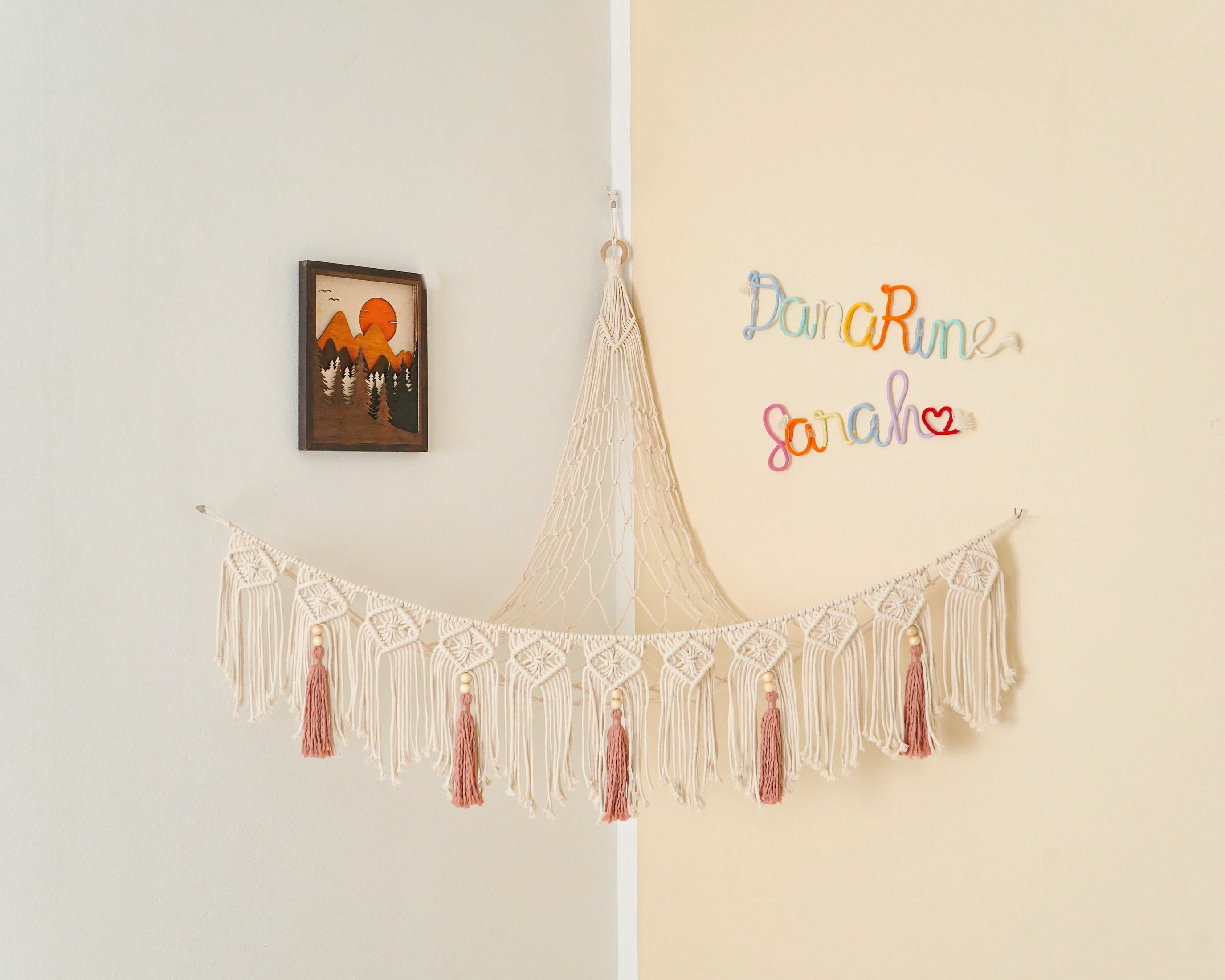 Boho Macrame Toy Hammock for Stylish Nursery Storage