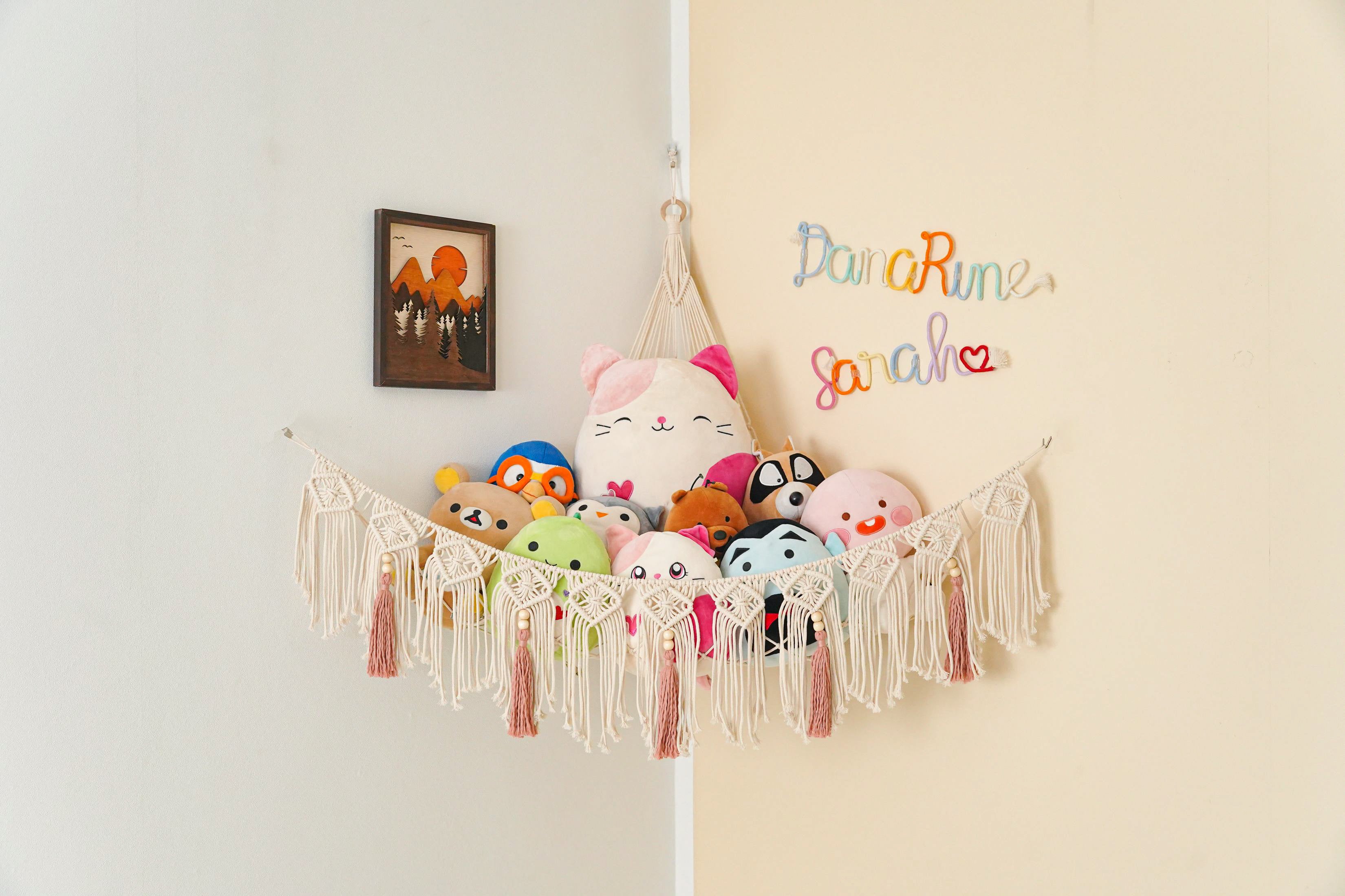 Boho Macrame Toy Hammock for Stylish Nursery Storage