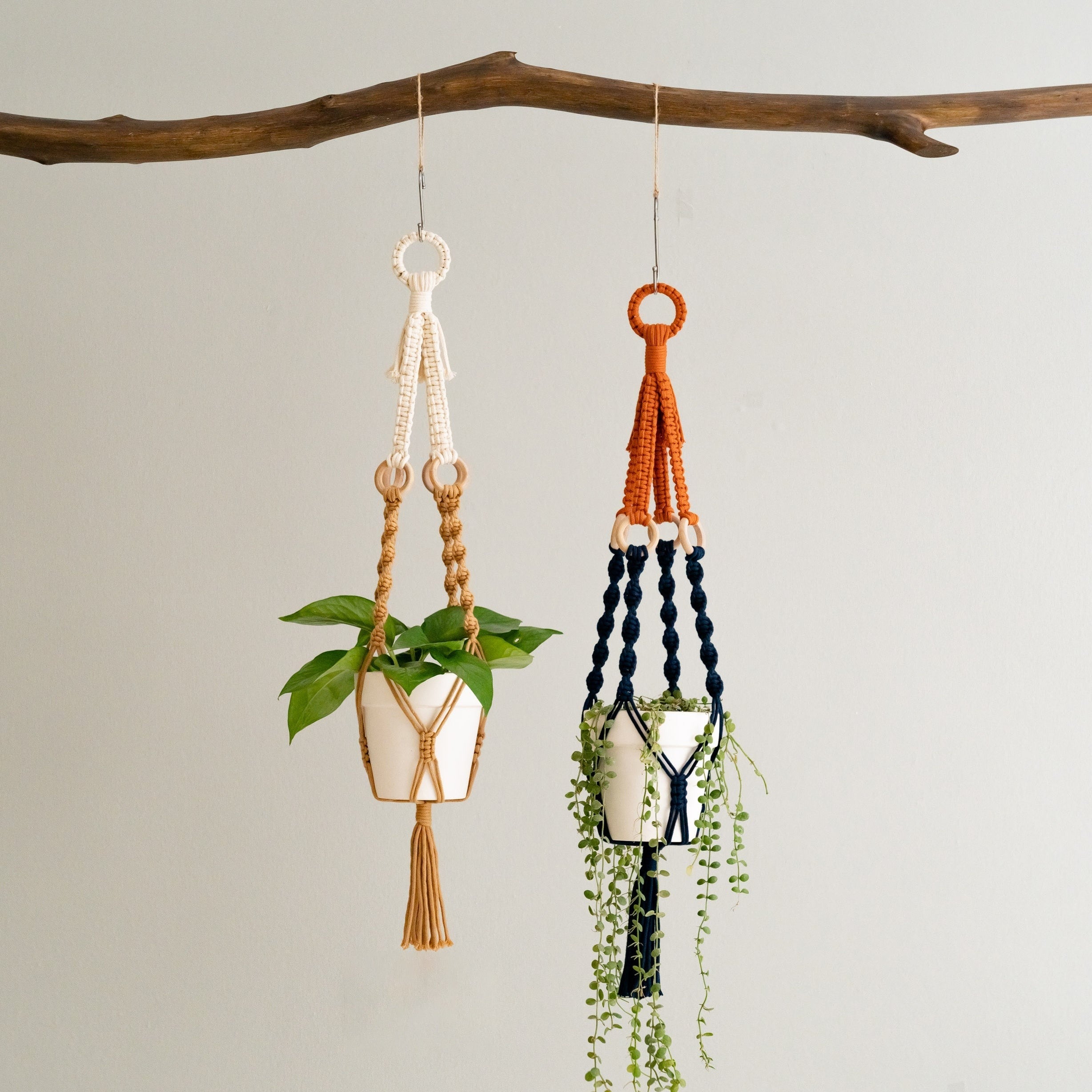 Macetero colgante de macramé estilo boho y rústico para una decoración elegante del hogar