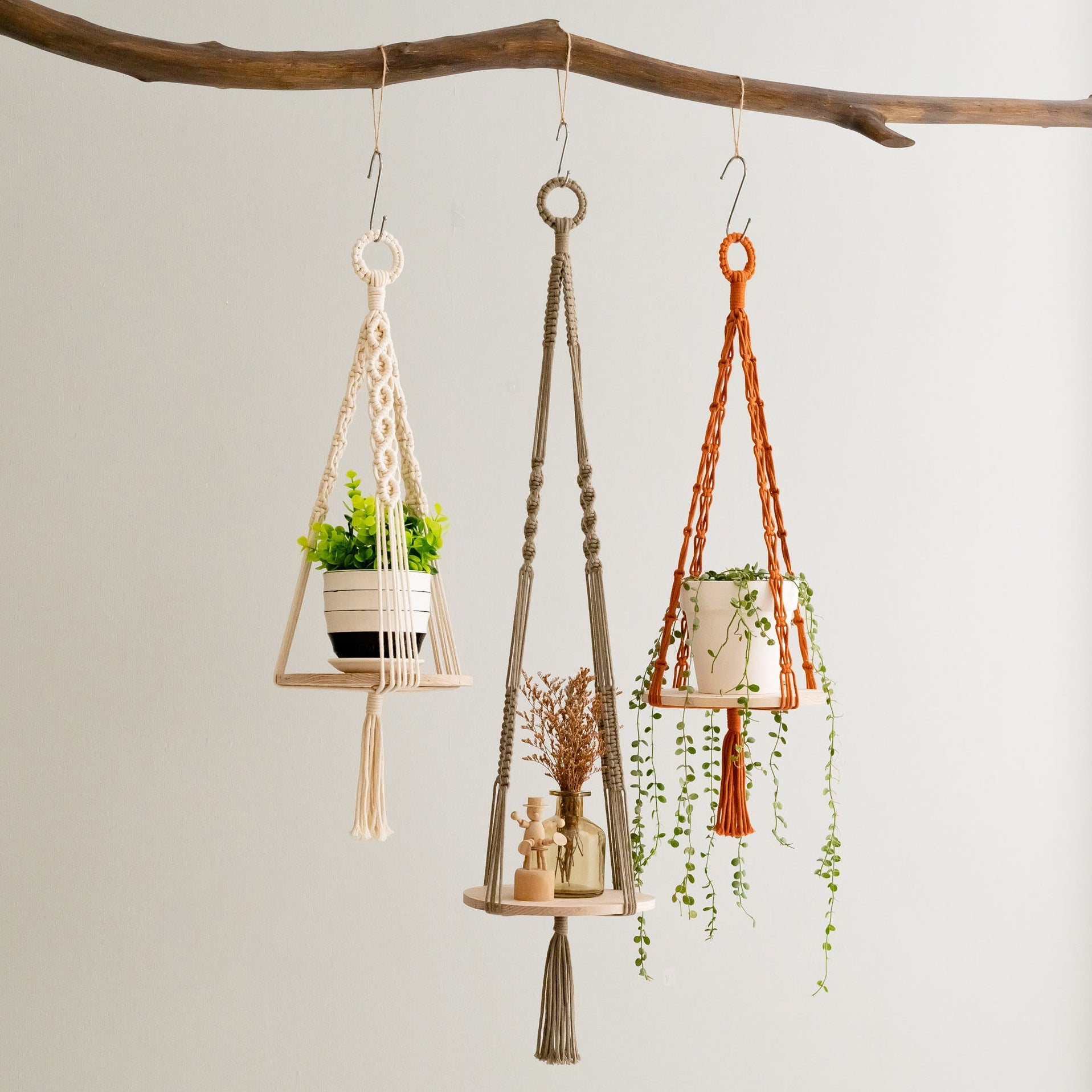 Macrame Wood Tray Plant Hanger macrame cord for Indoor Plant Hanger and Hanging Plant Shelf S21