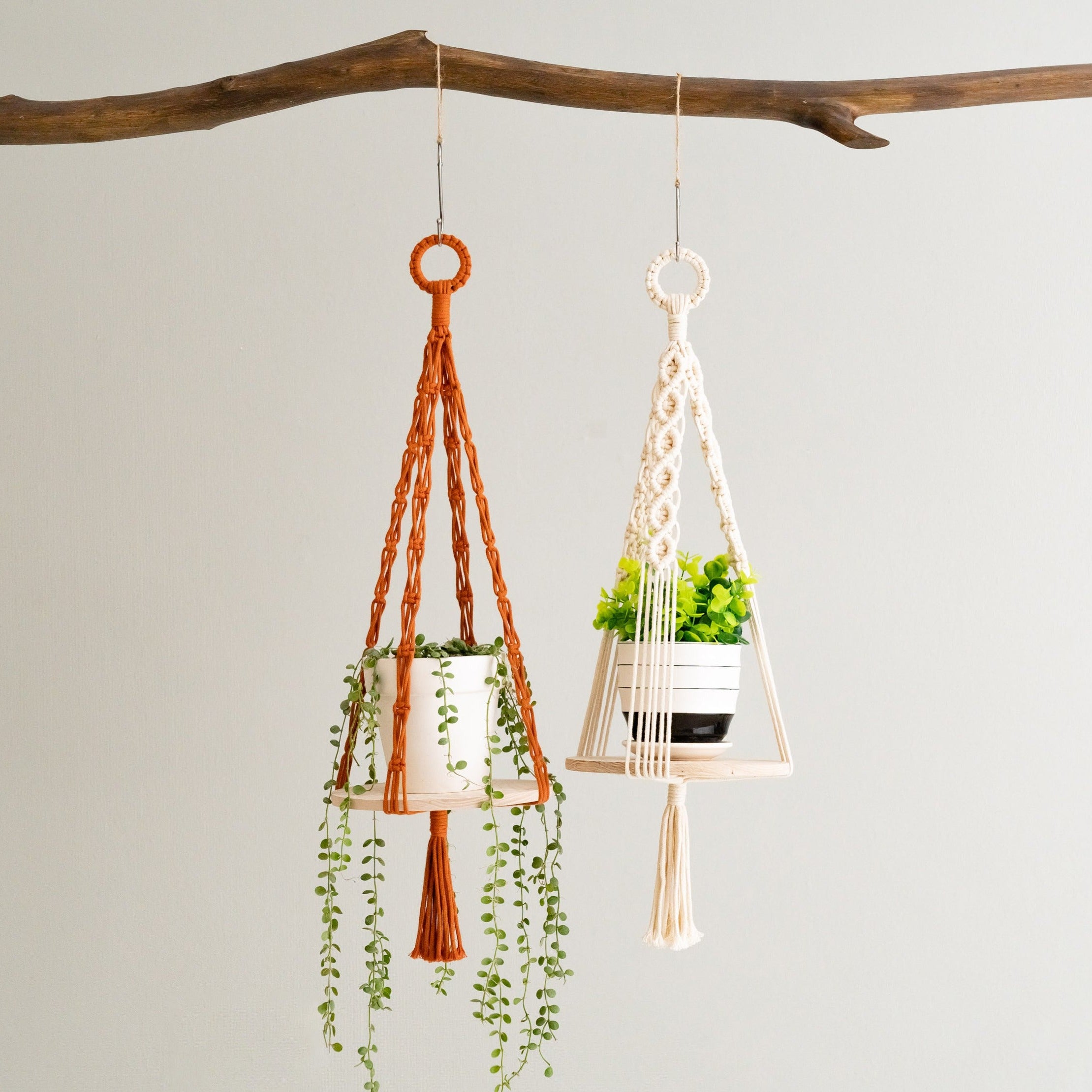 Wooden Shelf Macrame Plant Holder for Contemporary Hanging Planters