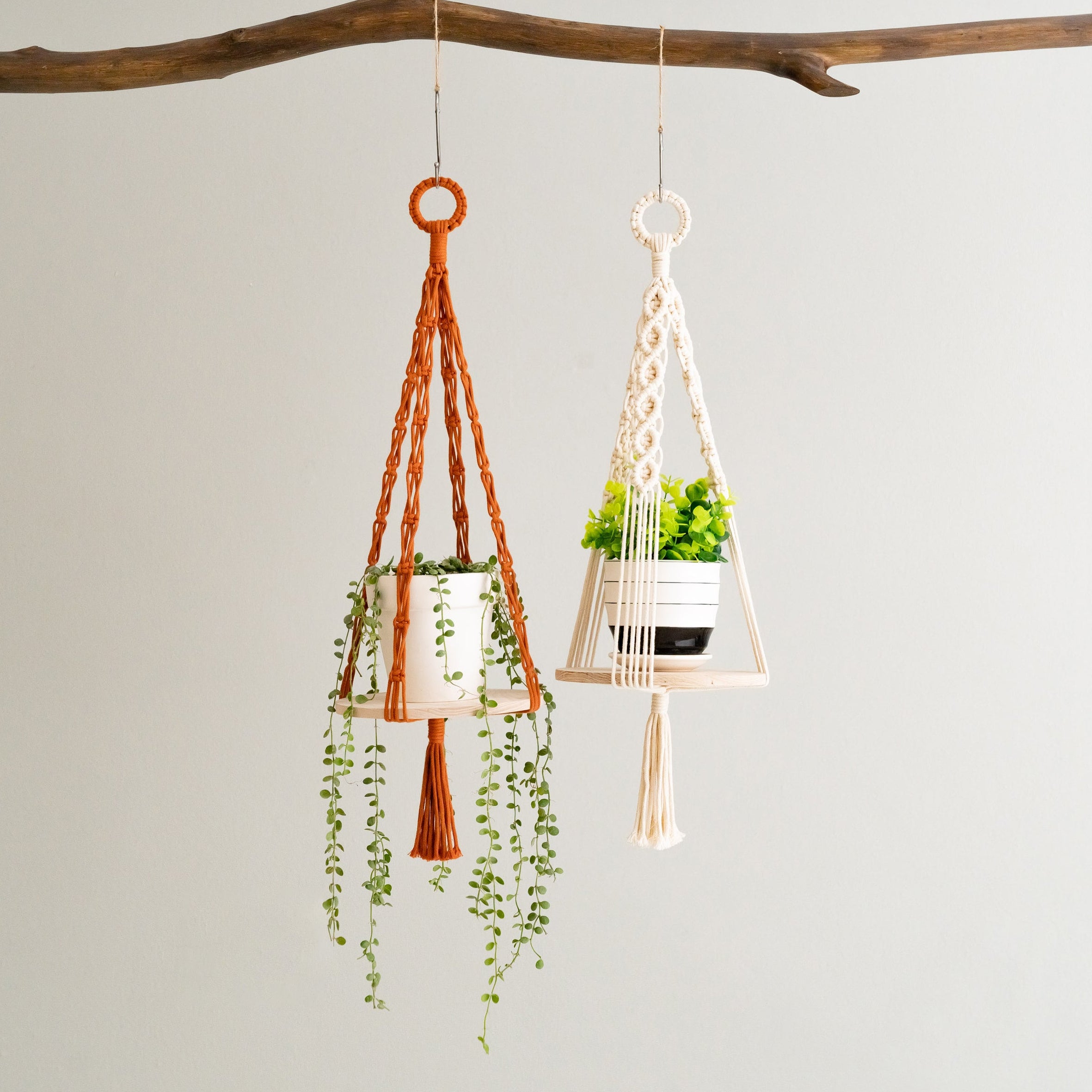 Macrame Wood Tray Plant Hanger macrame cord for Indoor Plant Hanger and Boho Plant Hanger S21