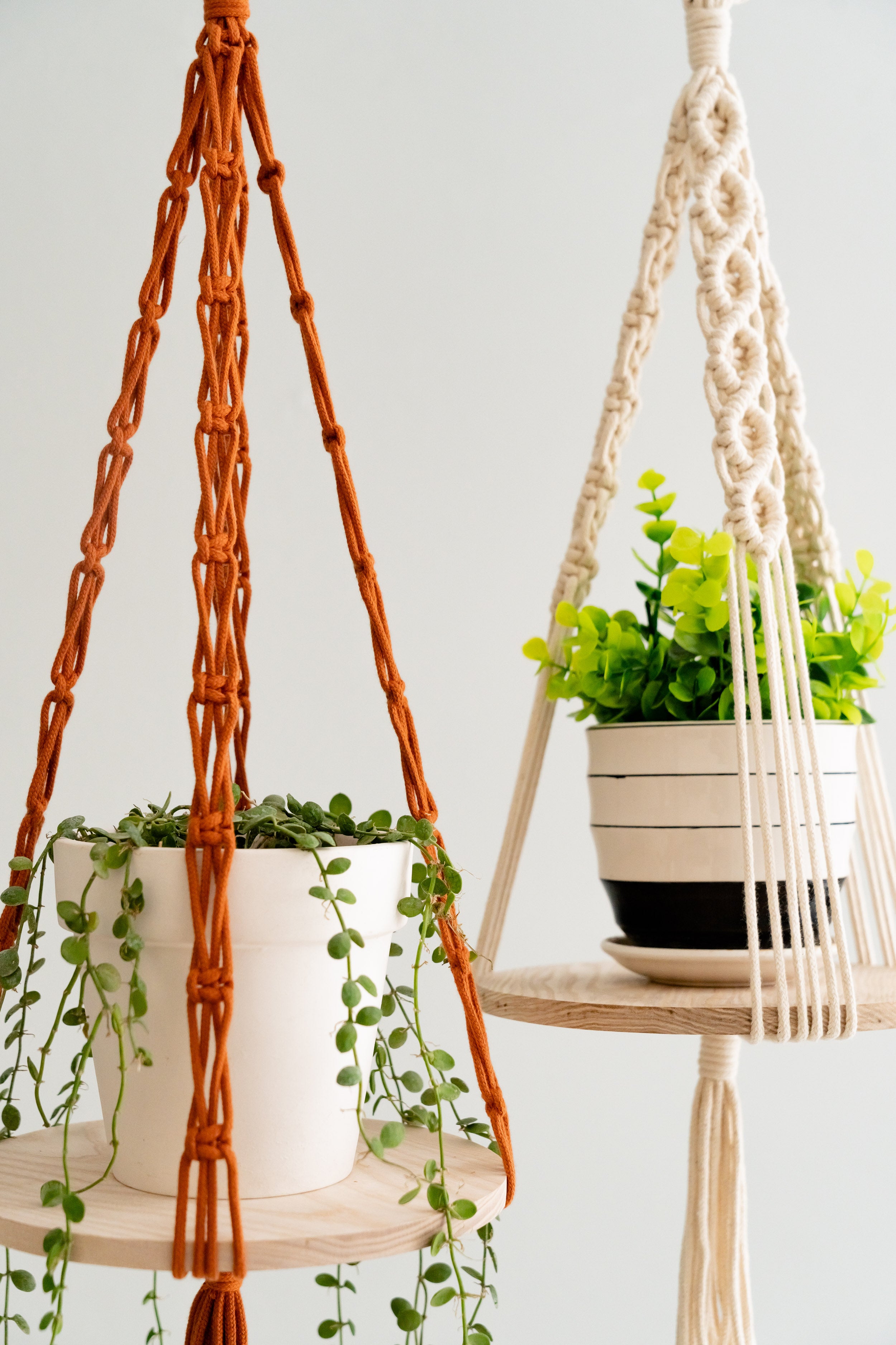 Macrame Wood Tray Plant Hanger macrame cord for Indoor Plant Hanger and Boho Plant Hanger S21
