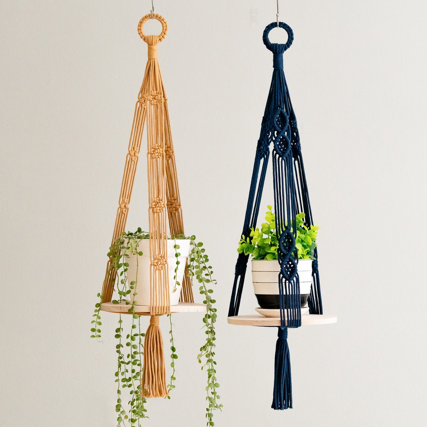 Macrame Wood Tray Plant Hanger for Indoor Plants and Boho Decor S23