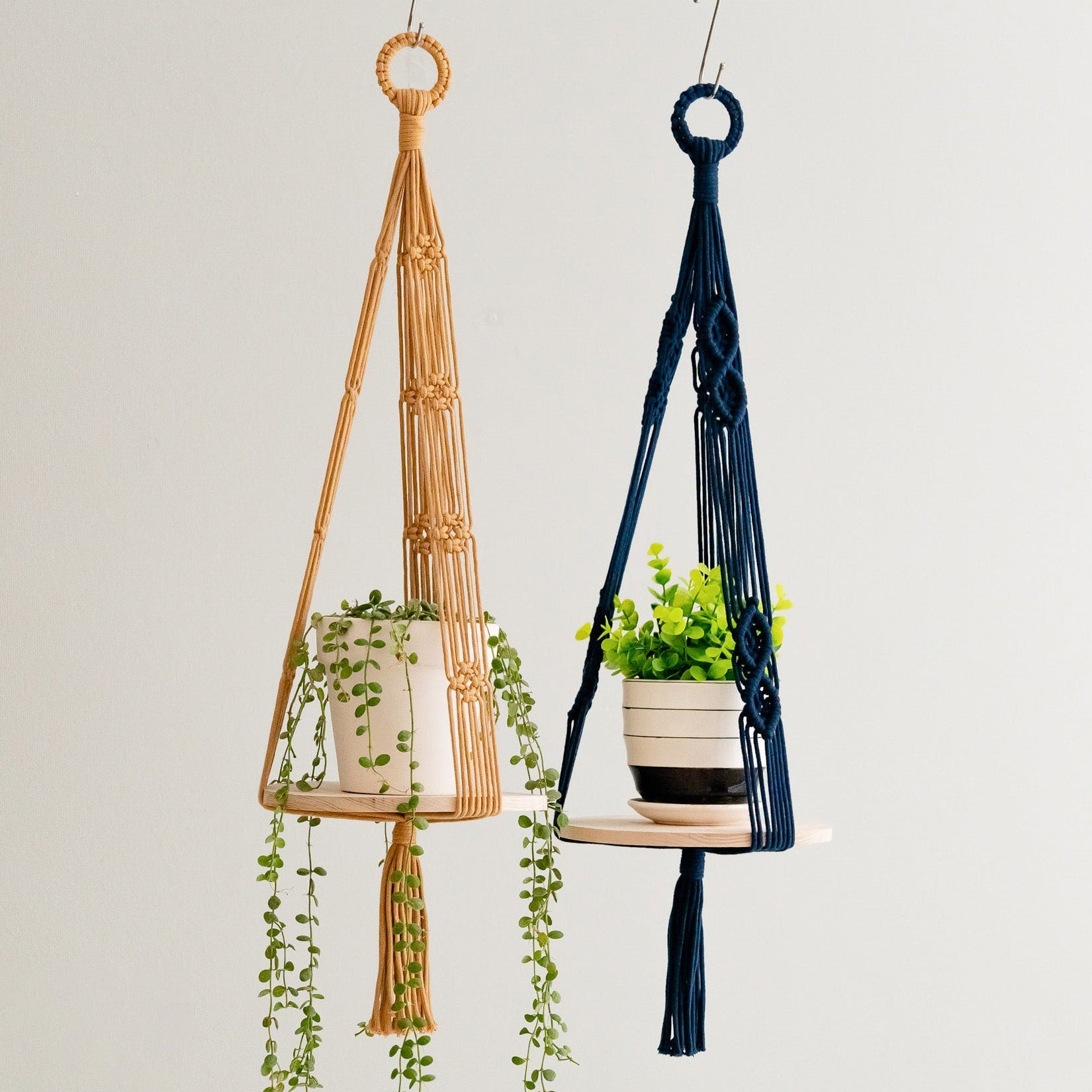 Macrame Wood Tray Plant Hanger for Indoor Plants and Boho Decor S23