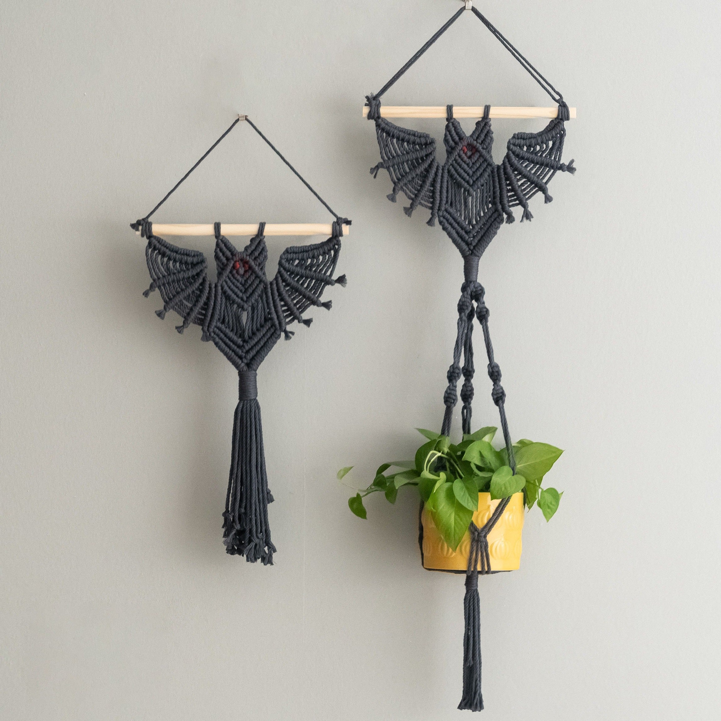 Macrame Bat-Inspired Wall Decor & Plant Hanger – Handmade Boho Art W52