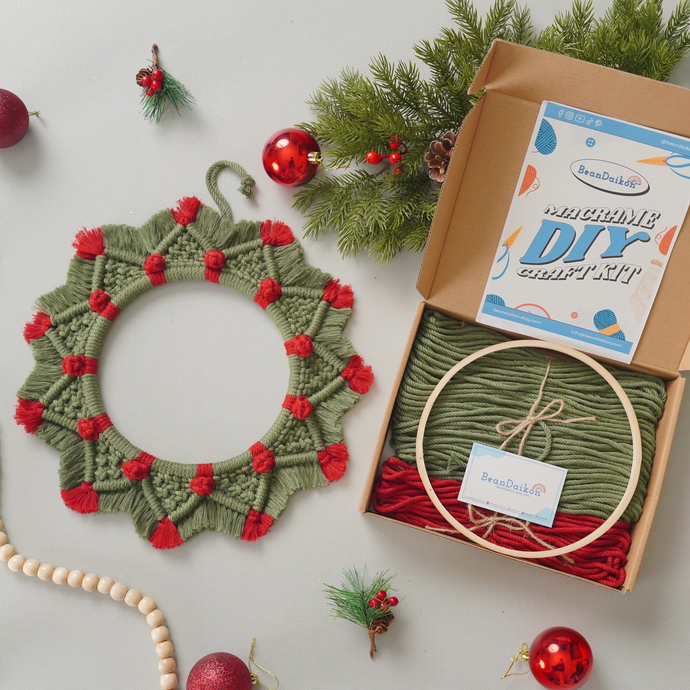 DIY Macrame Christmas Wreath Kit – Cotton Cord Holiday Craft K56