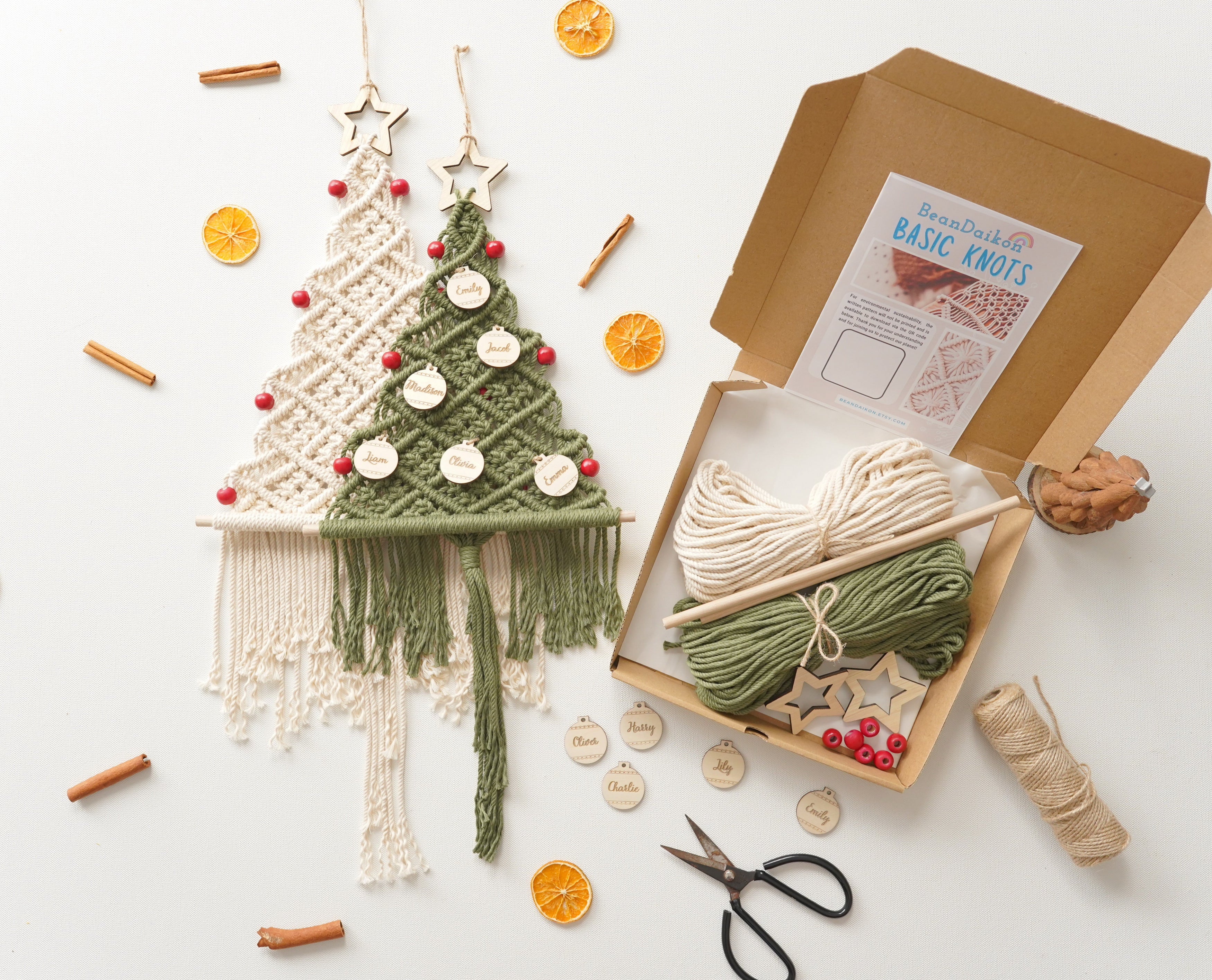 Kit de árbol de Navidad de macramé para hacer tú mismo para la decoración navideña del hogar 