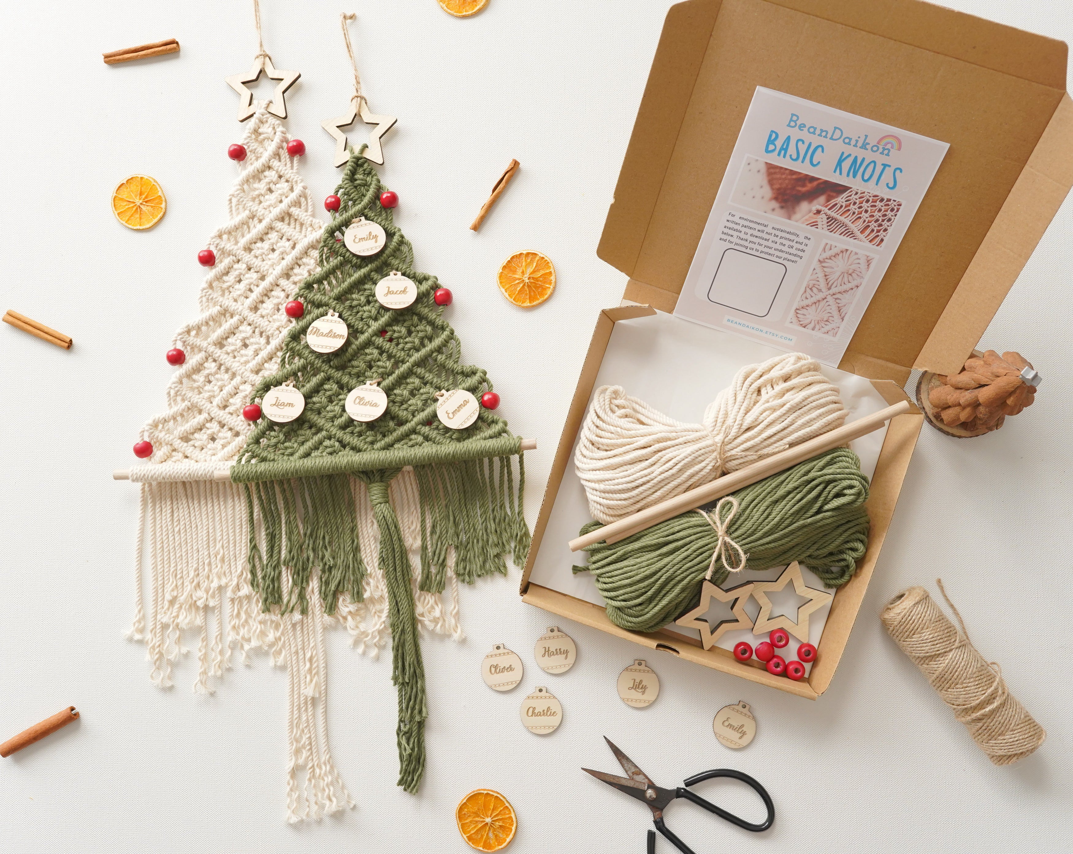 Kit de árbol de Navidad de macramé para hacer tú mismo para la decoración navideña del hogar 