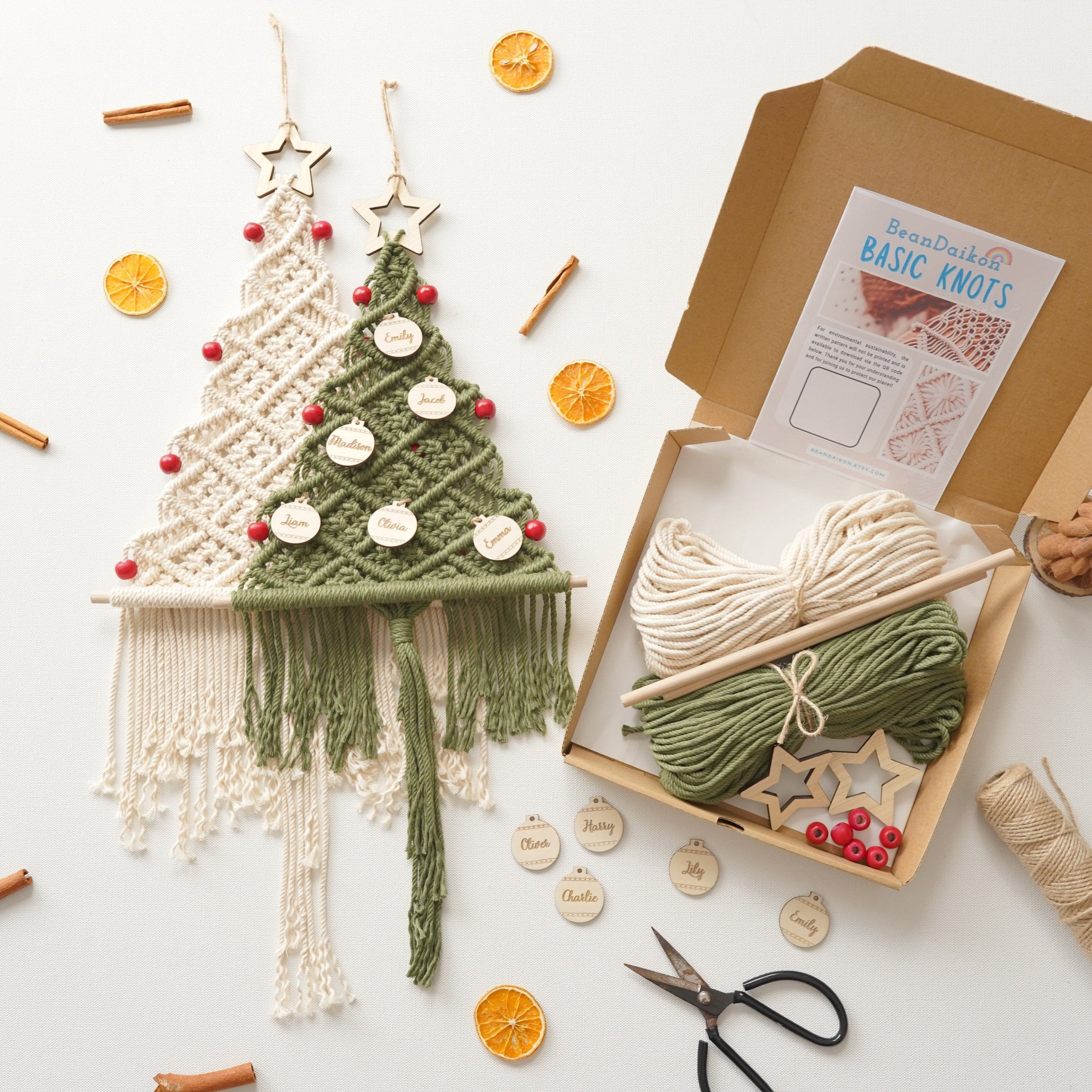 Kit de árbol de Navidad de macramé para hacer tú mismo para la decoración navideña del hogar 