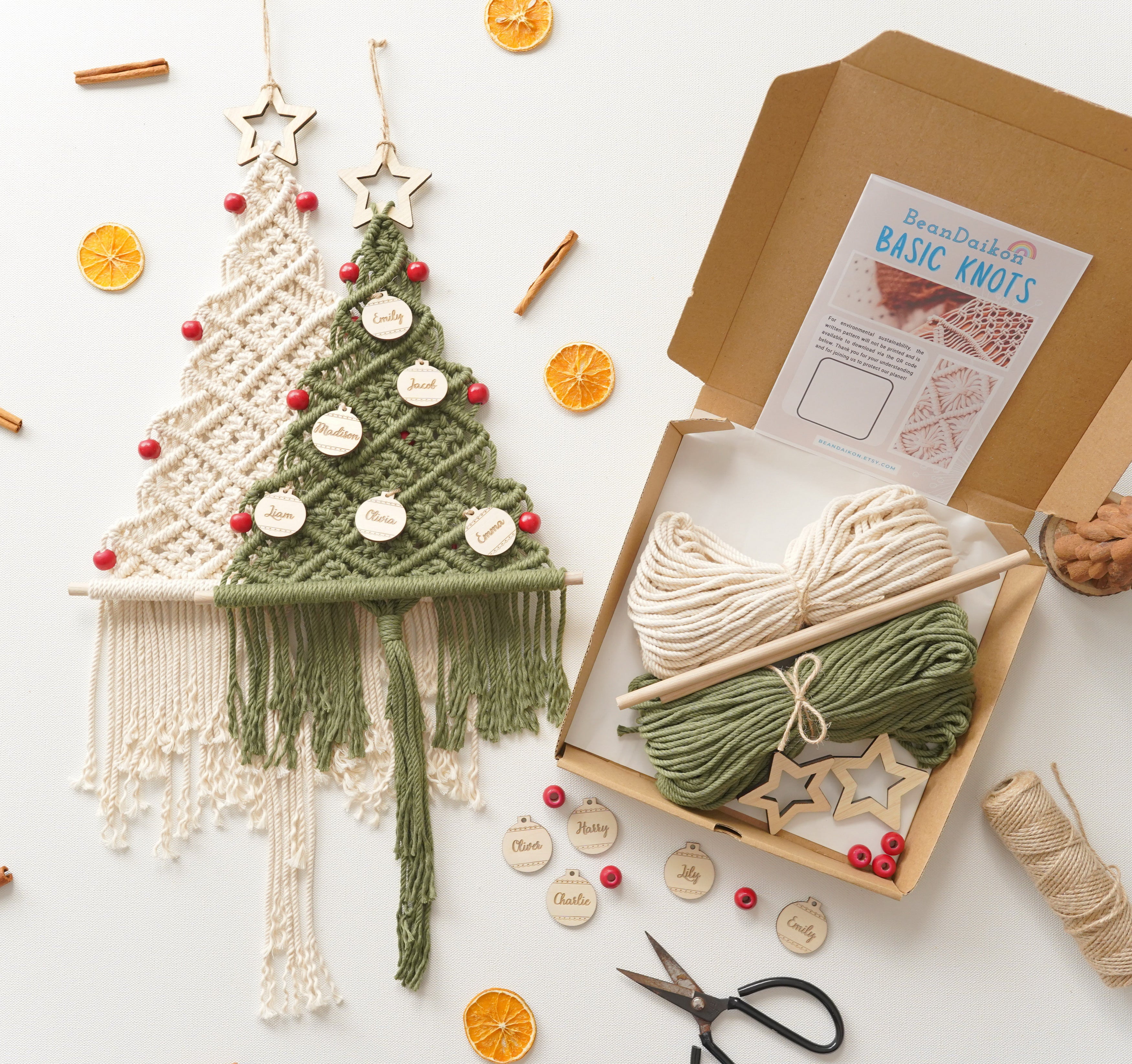 Kit de árbol de Navidad de macramé para hacer tú mismo para la decoración navideña del hogar 