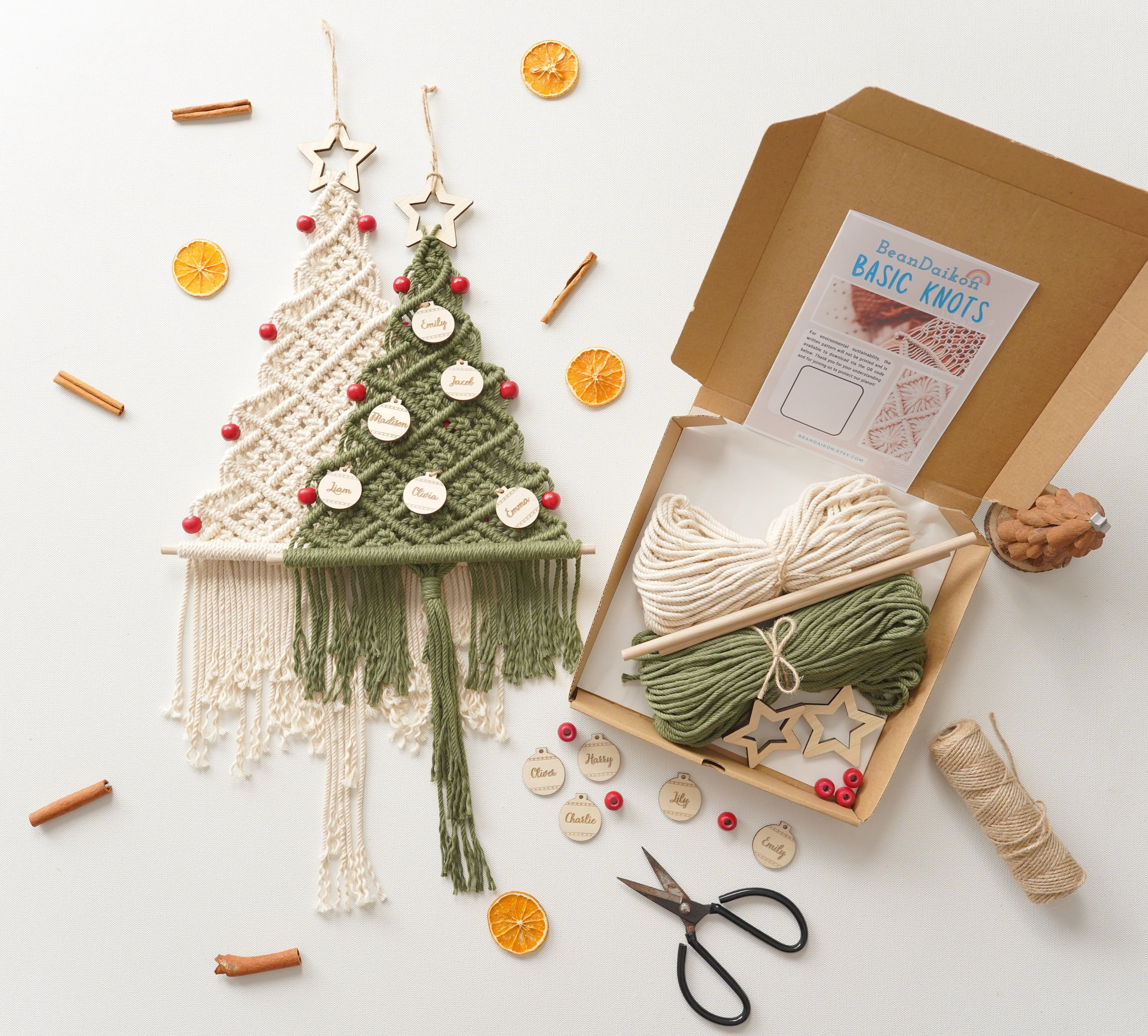 Kit de árbol de Navidad de macramé para hacer tú mismo para la decoración navideña del hogar 