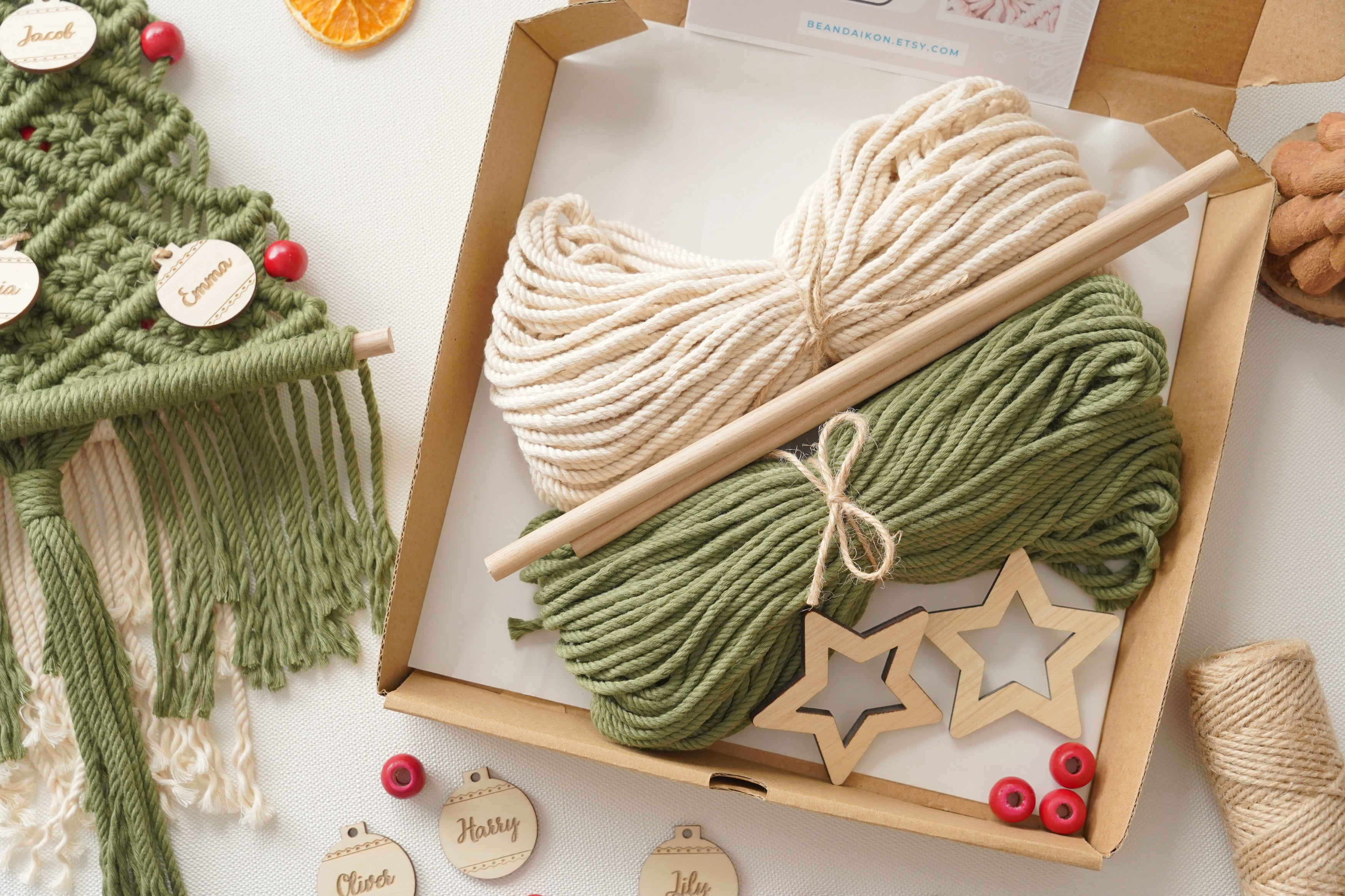 Kit de árbol de Navidad de macramé para hacer tú mismo para la decoración navideña del hogar 