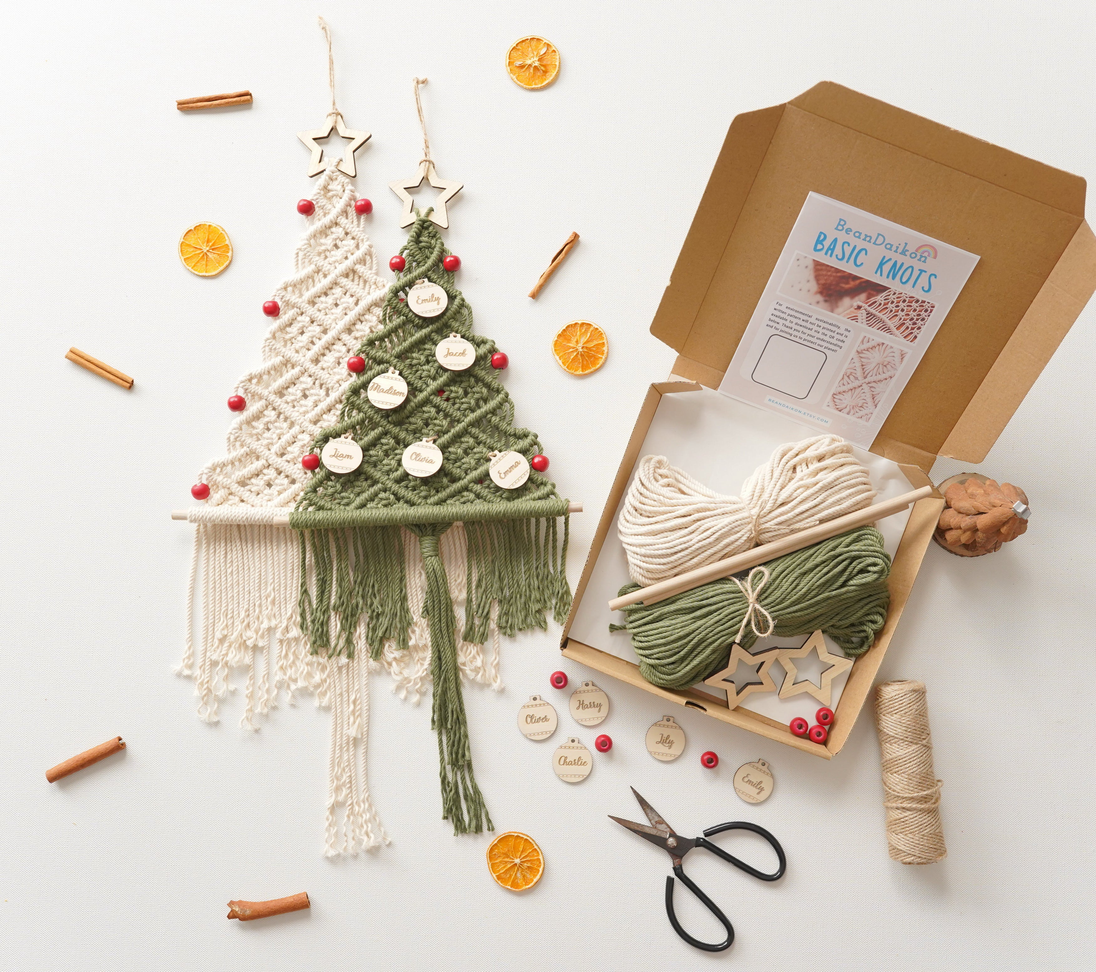 Kit de árbol de Navidad de macramé para hacer tú mismo para la decoración navideña del hogar 