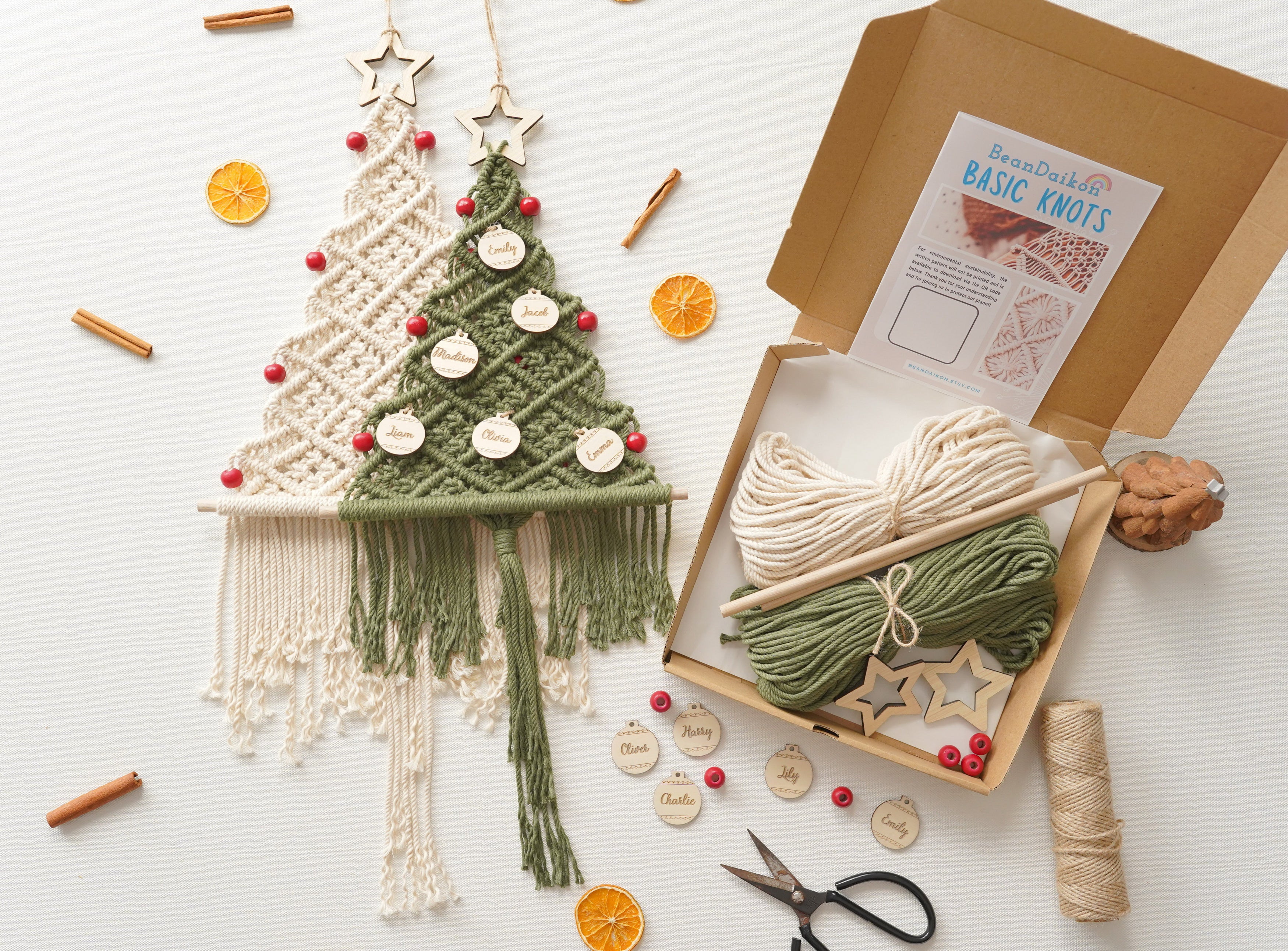 Kit de árbol de Navidad de macramé para hacer tú mismo para la decoración navideña del hogar 