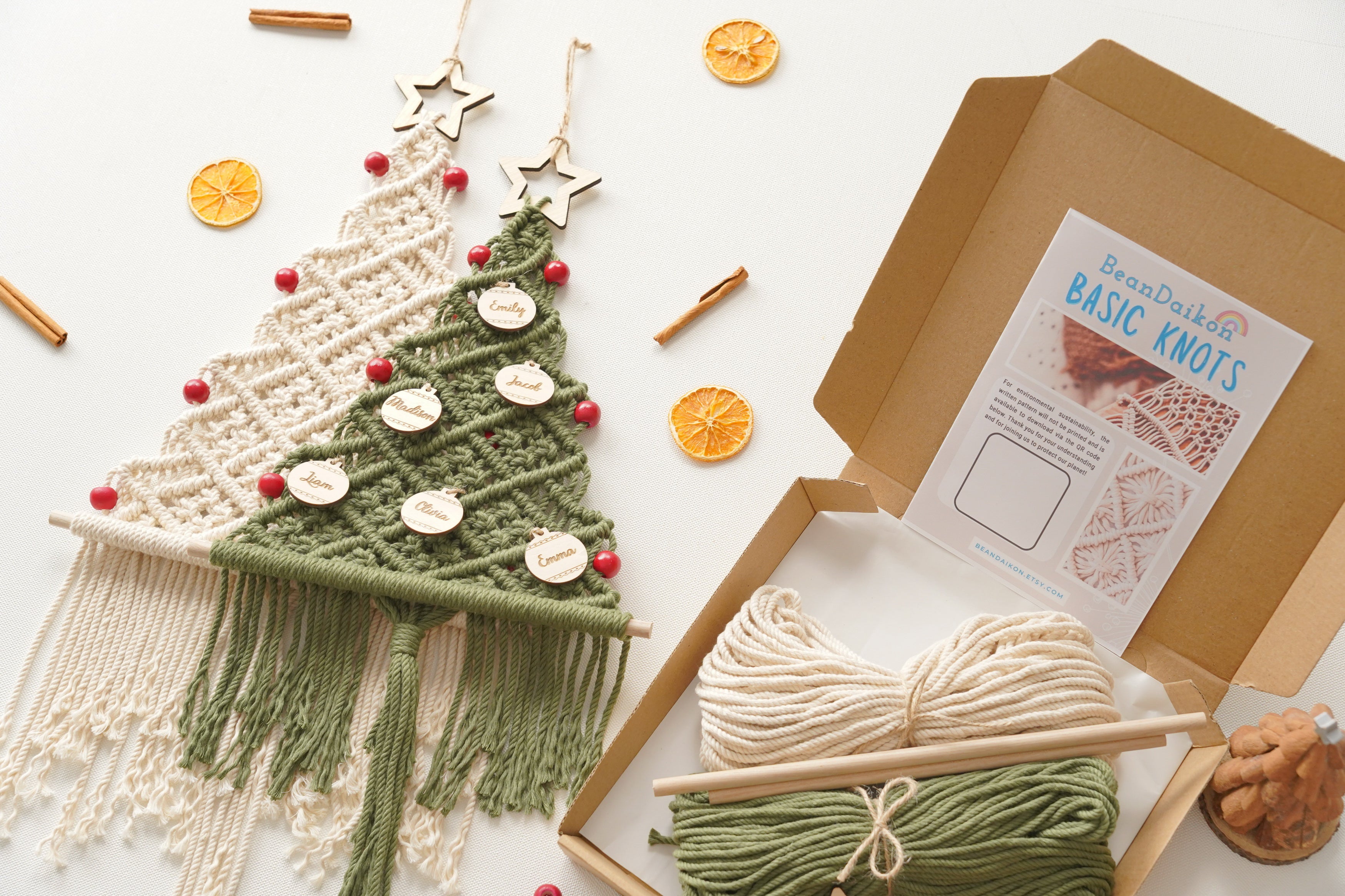 Kit de árbol de Navidad de macramé para hacer tú mismo para la decoración navideña del hogar 