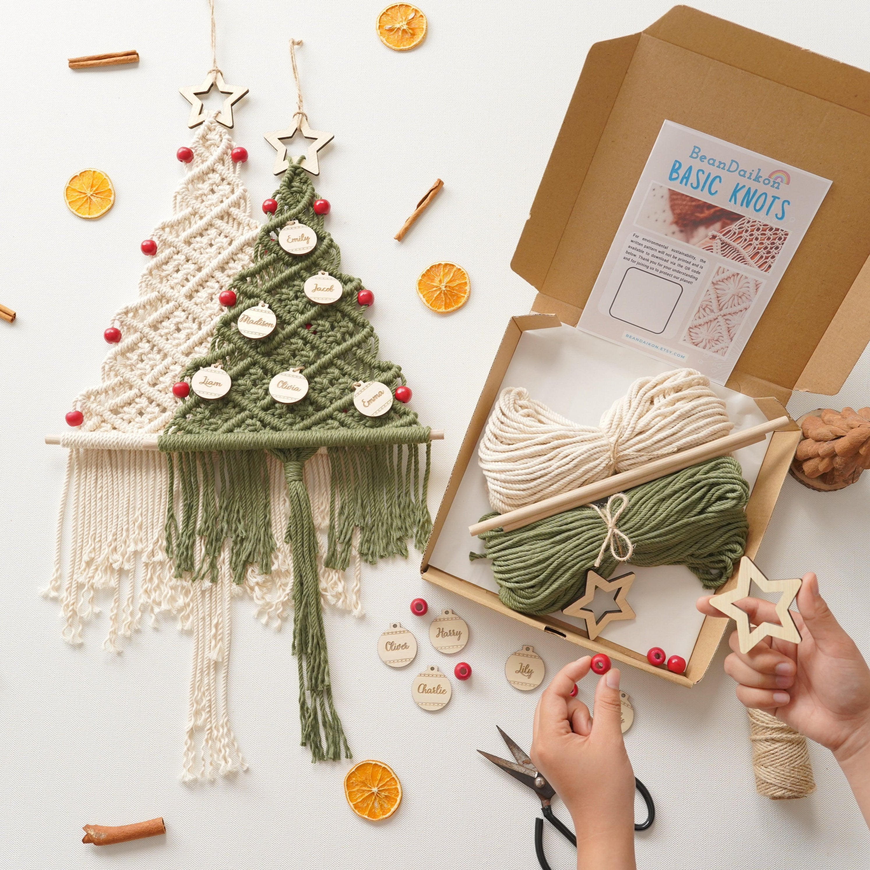 Kit de árbol de Navidad de macramé para hacer tú mismo para la decoración navideña del hogar 