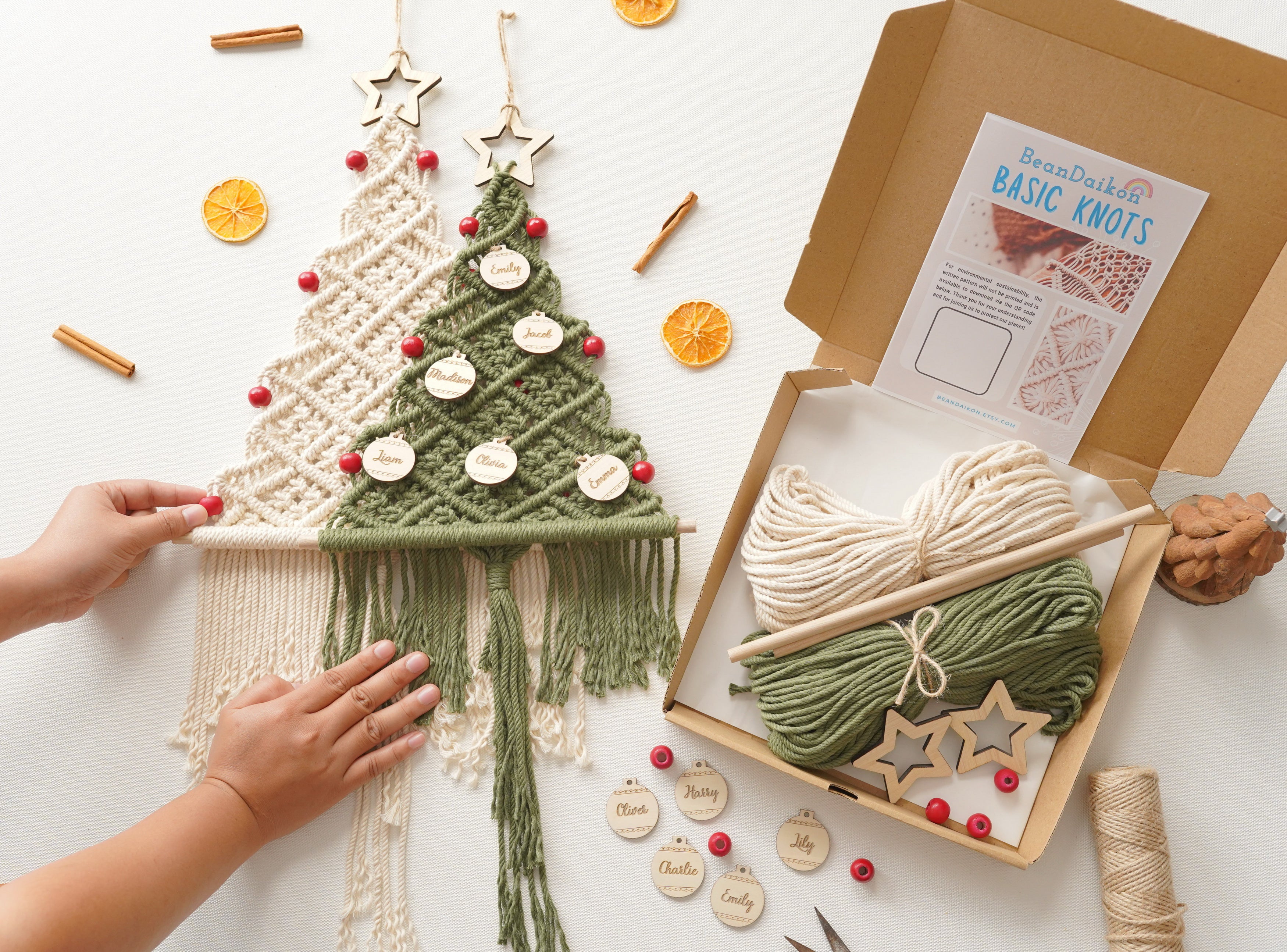 Kit de árbol de Navidad de macramé para hacer tú mismo para la decoración navideña del hogar 