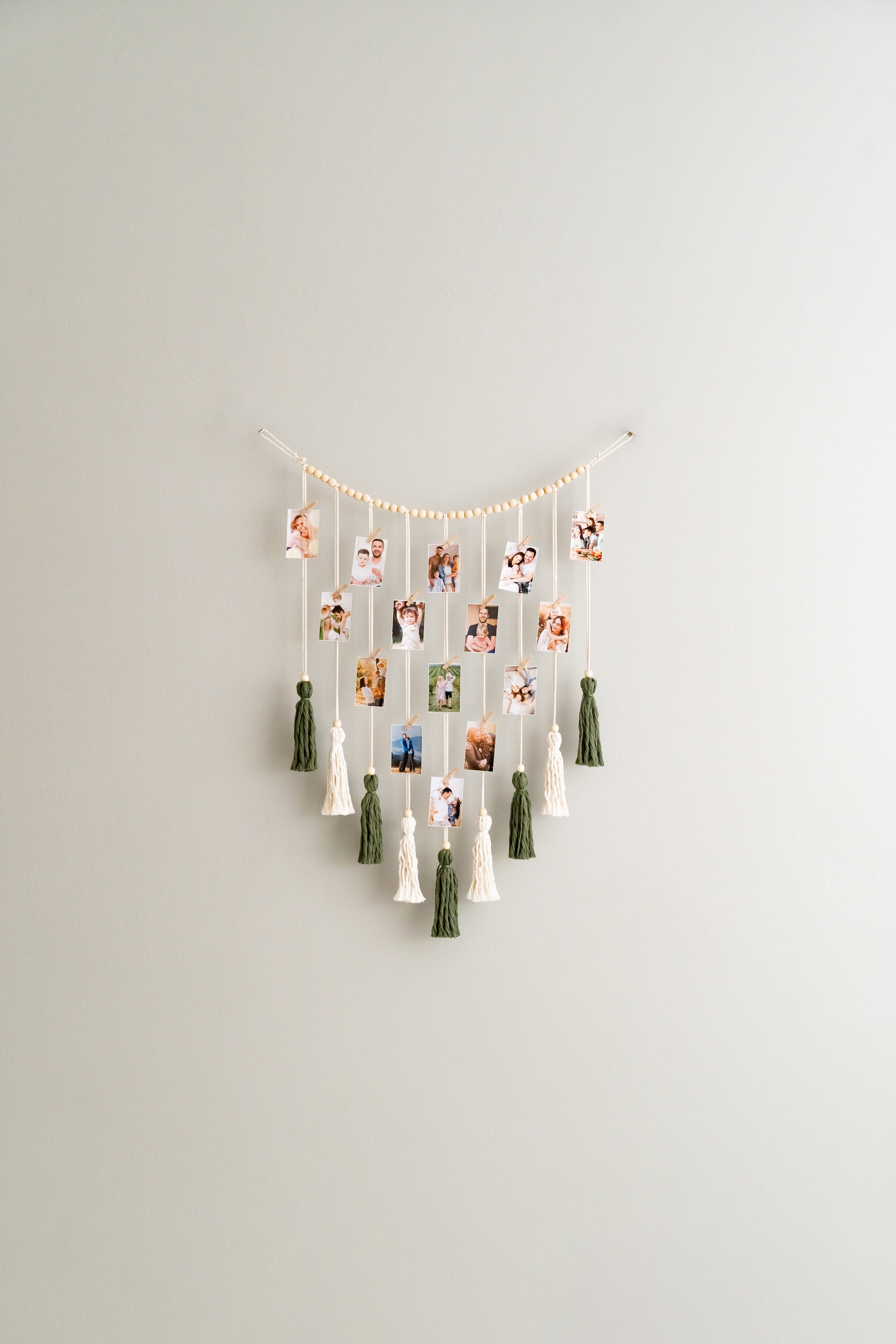 Boho Macrame Wall Photo Display for Family Memories