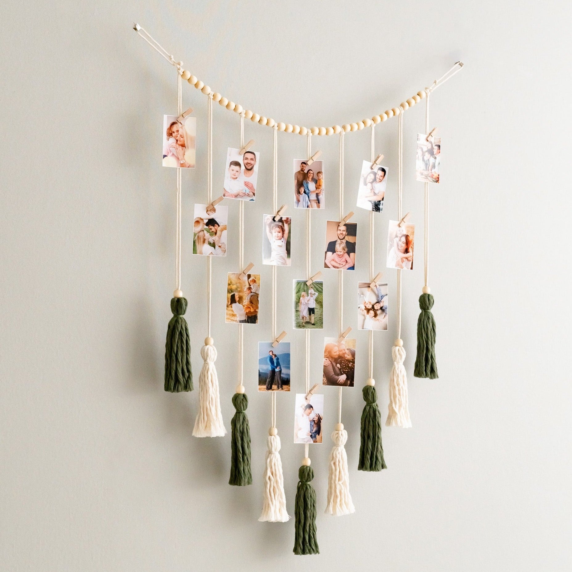 Boho Macrame Wall Photo Display for Family Memories