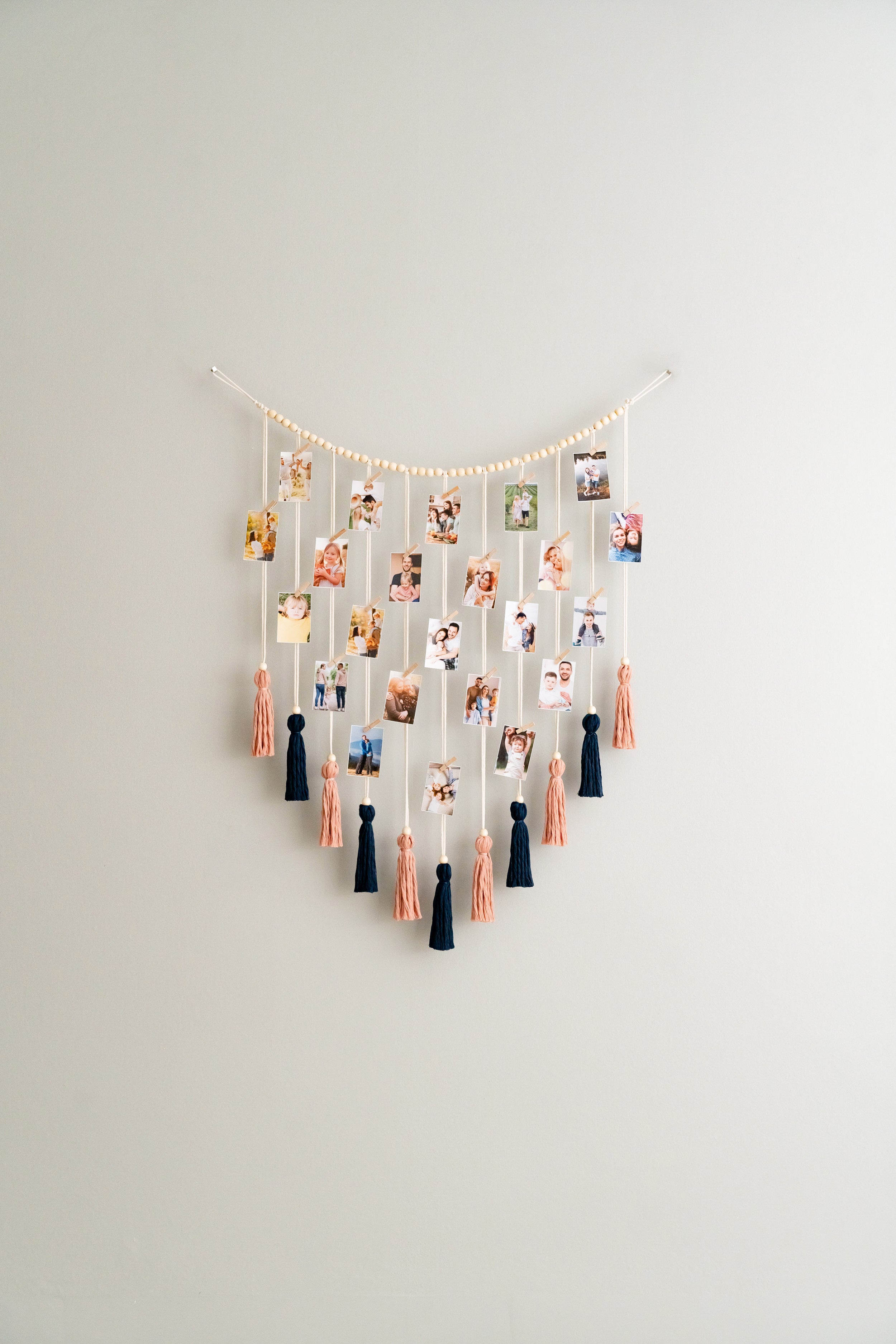 Boho Macrame Wall Photo Display for Family Memories