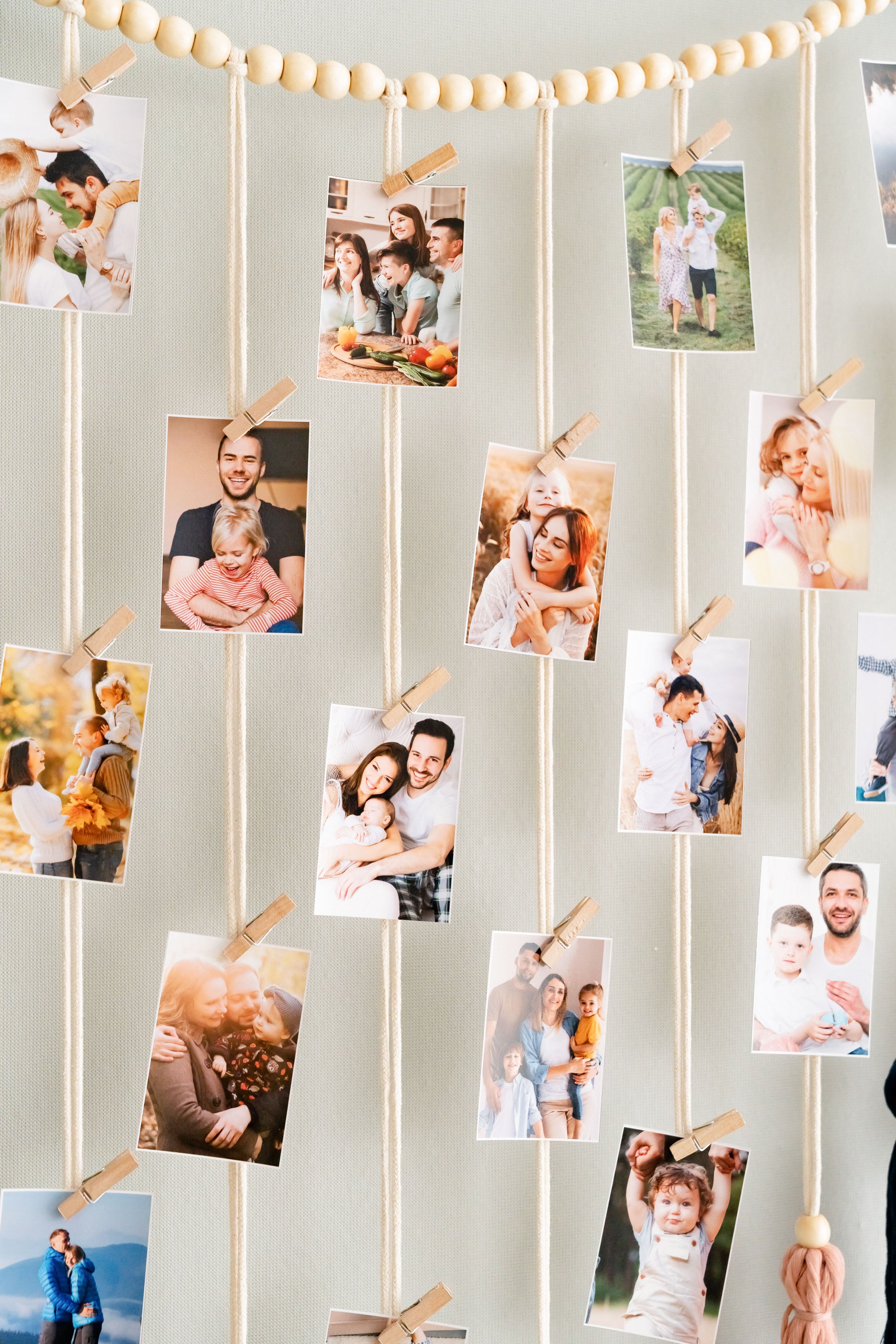 Boho Macrame Wall Photo Display for Family Memories