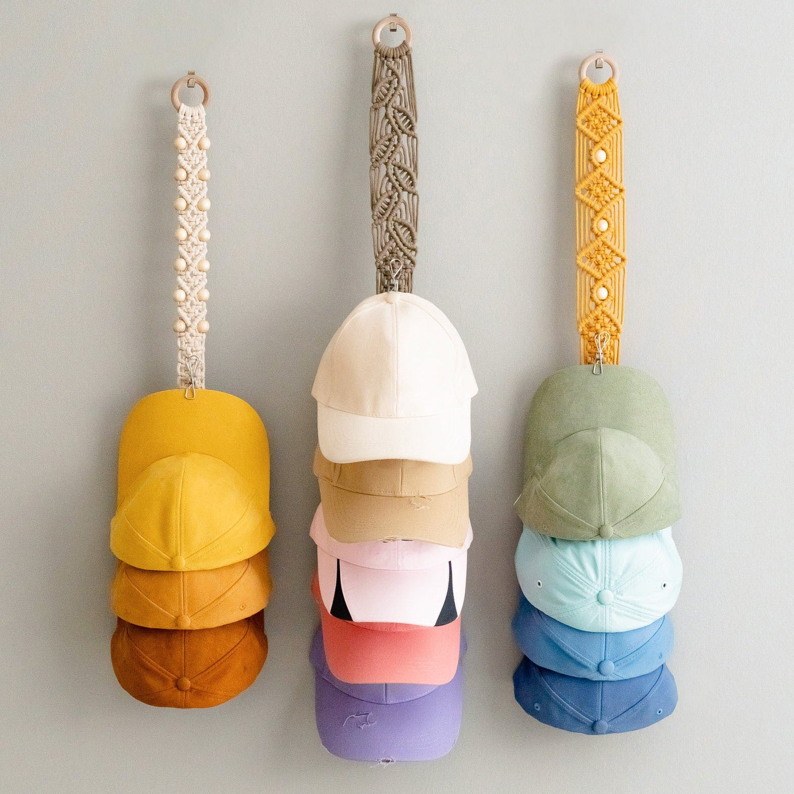 Macrame Baseball Cap Hanger – Wall Mounted Hat Organizer I11