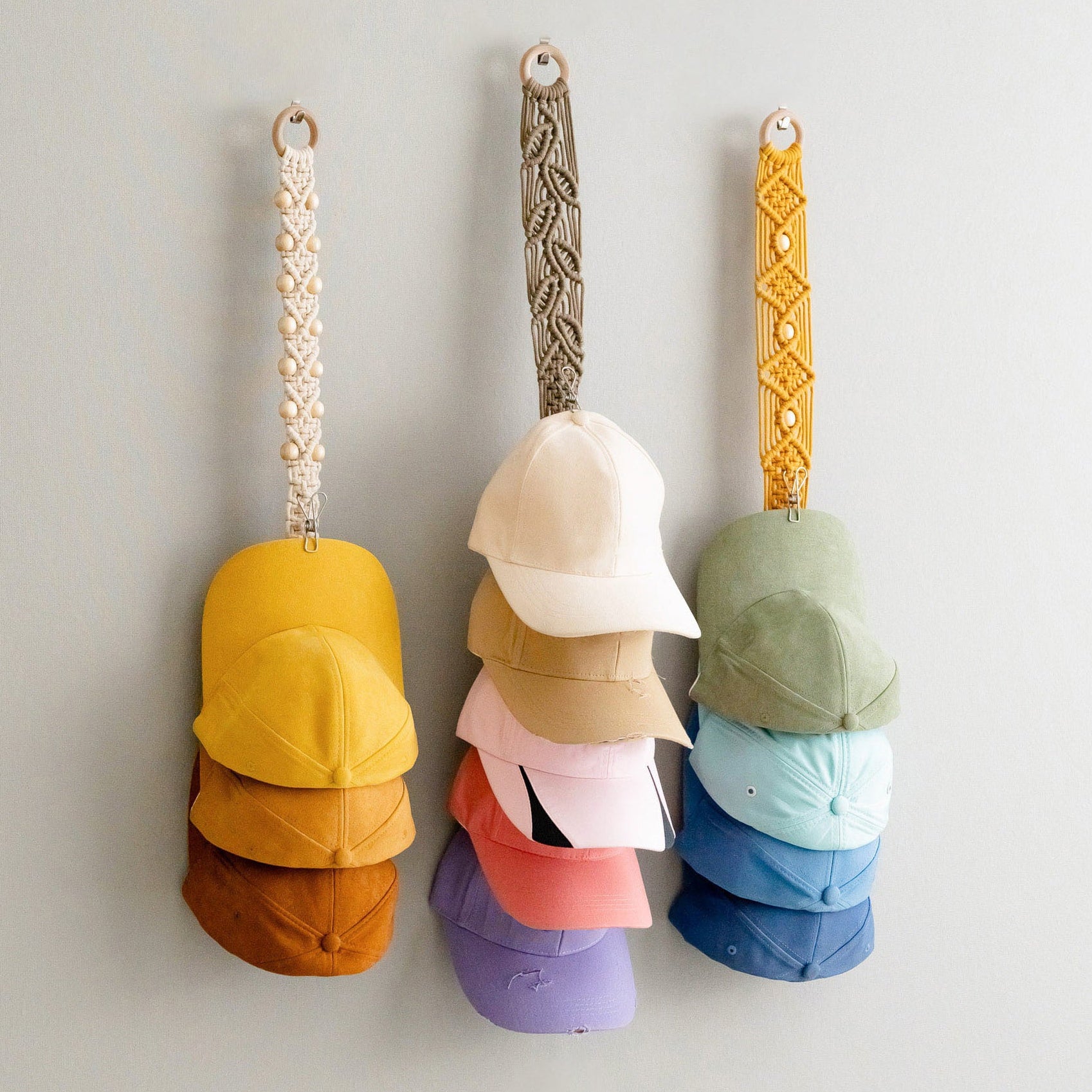 Macrame Baseball Cap Hanger – Wall Mounted Hat Organizer I11
