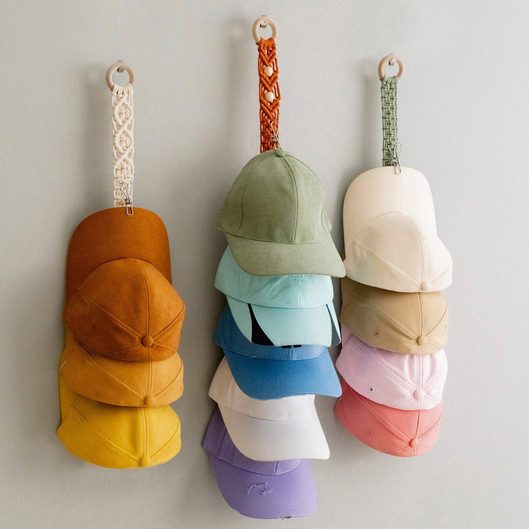 Macrame Baseball Cap Holder – Wall Hanging Hat Organizer H38
