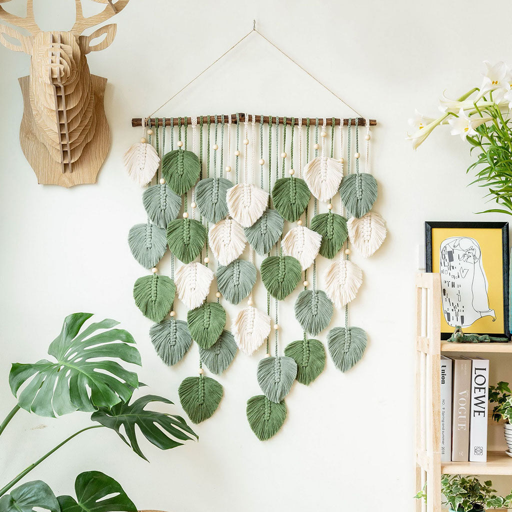 Green Leaves Macrame Wall Hanging For Farmhouse Home Decor