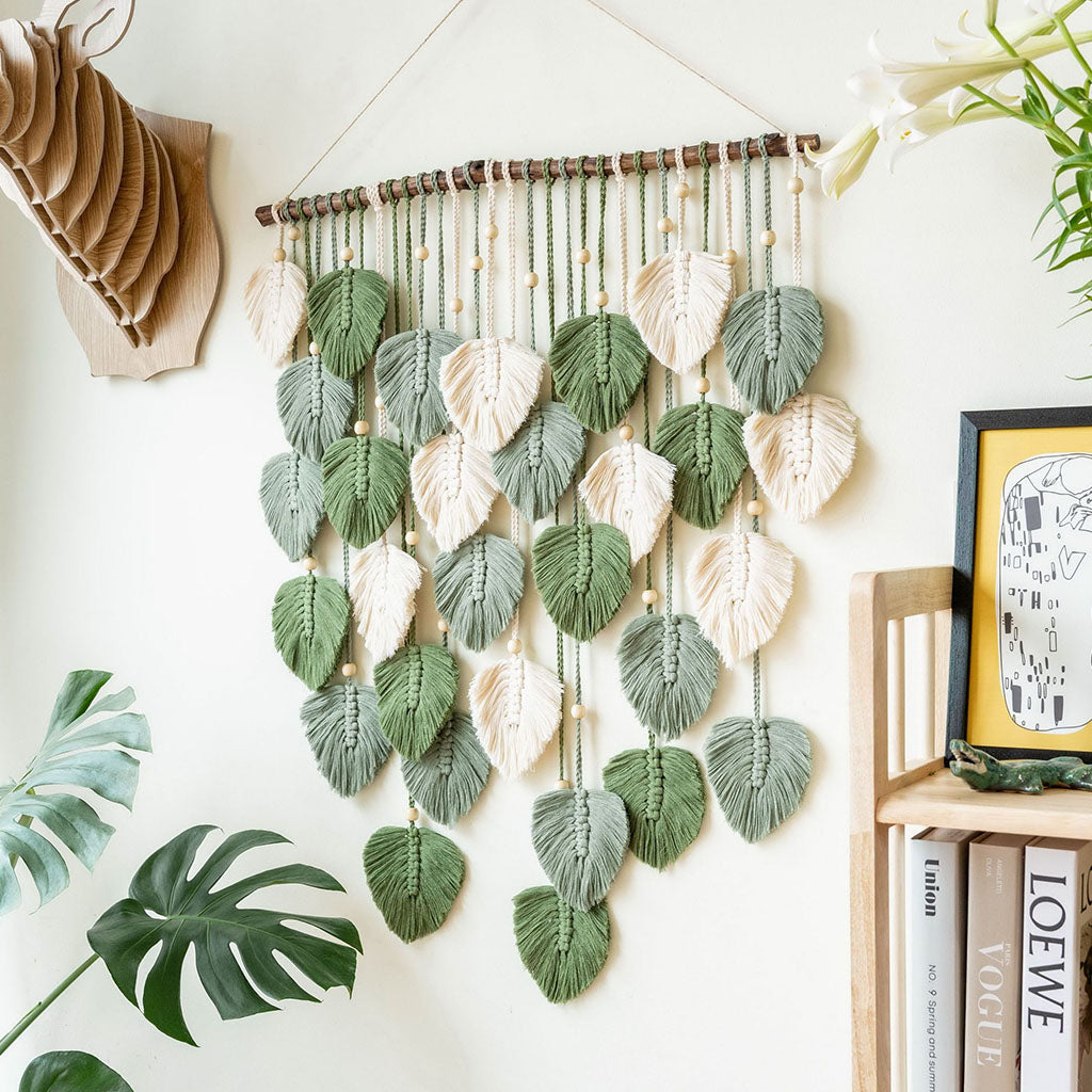 Green Leaves Macrame Wall Hanging For Farmhouse Home Decor