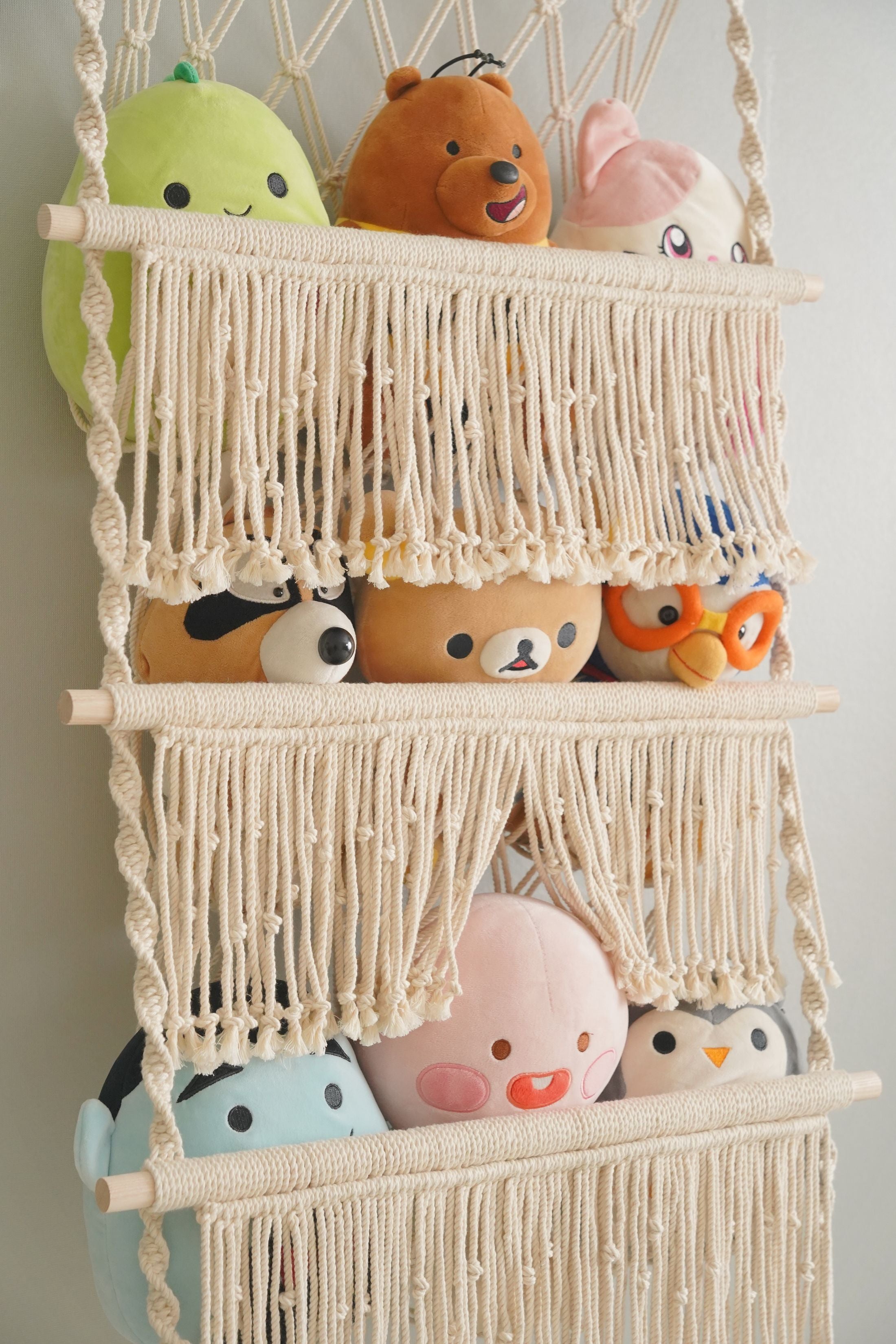 Macrame Squishmallow Net For Boho Toy Storage and Nursery Decor