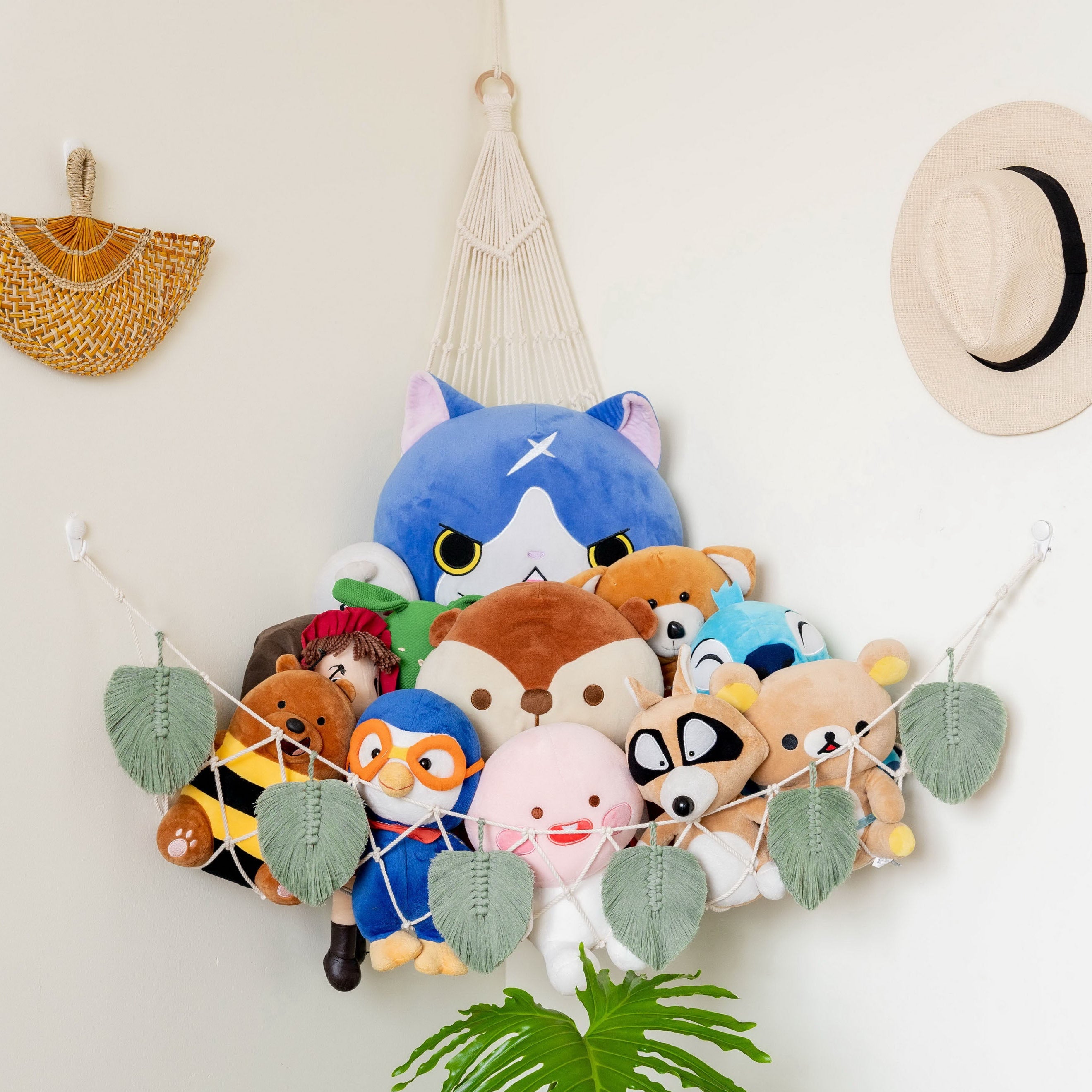 Macrame Leaves Toy Storage Hammock for Nursery Wall Storage H23